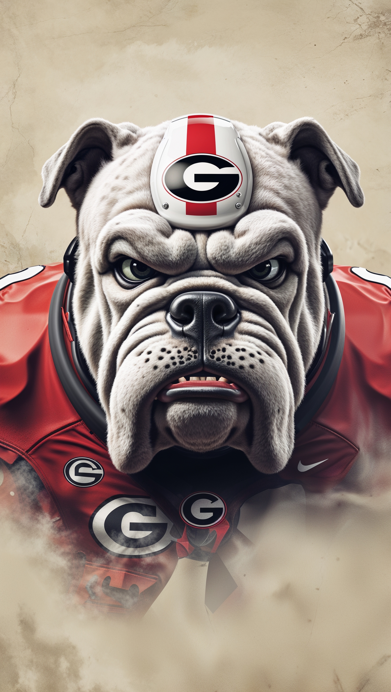 Georgia Bulldog wearing an American football helmet