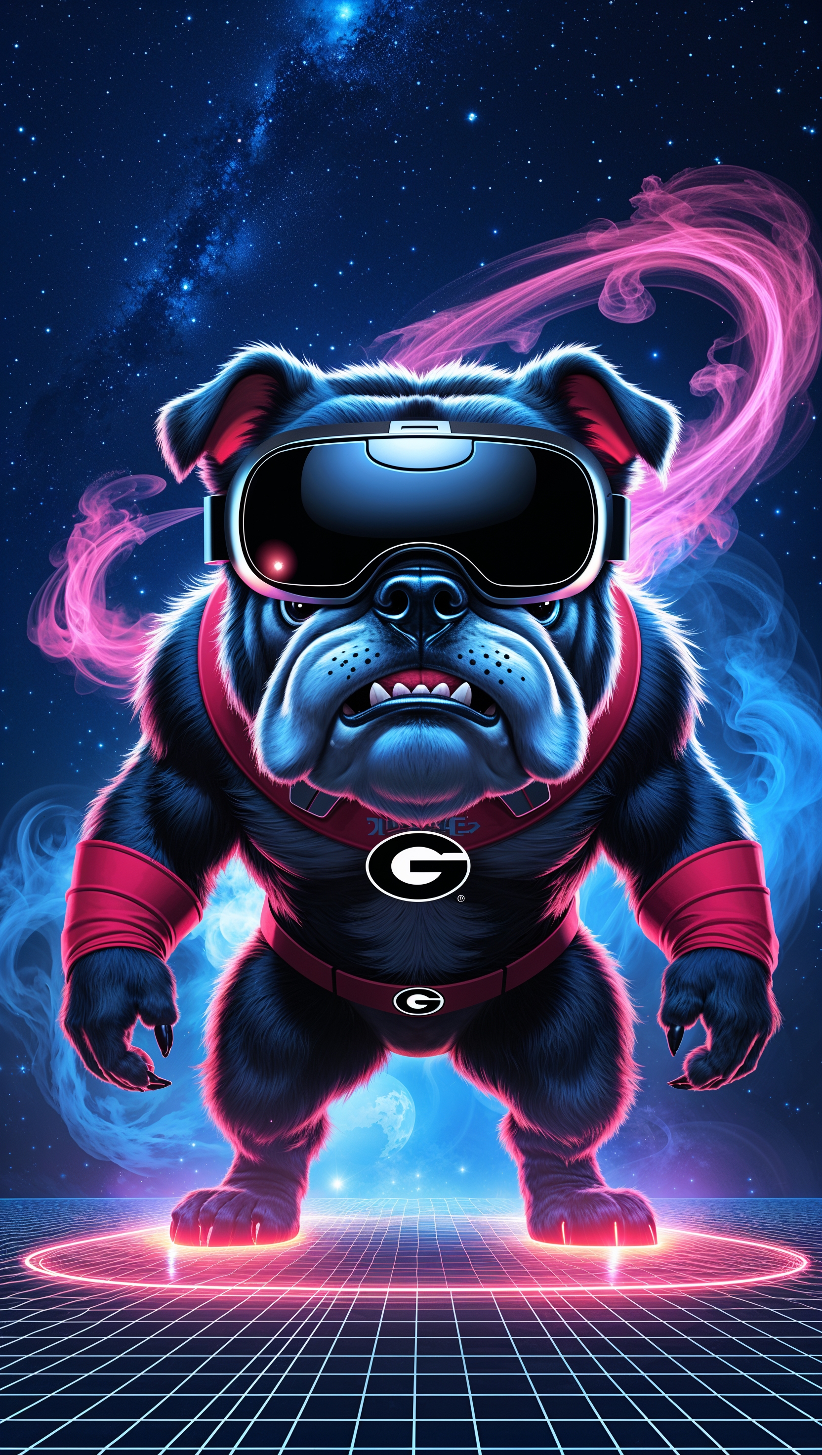 Georgia Bulldog with VR headset in a digital environment