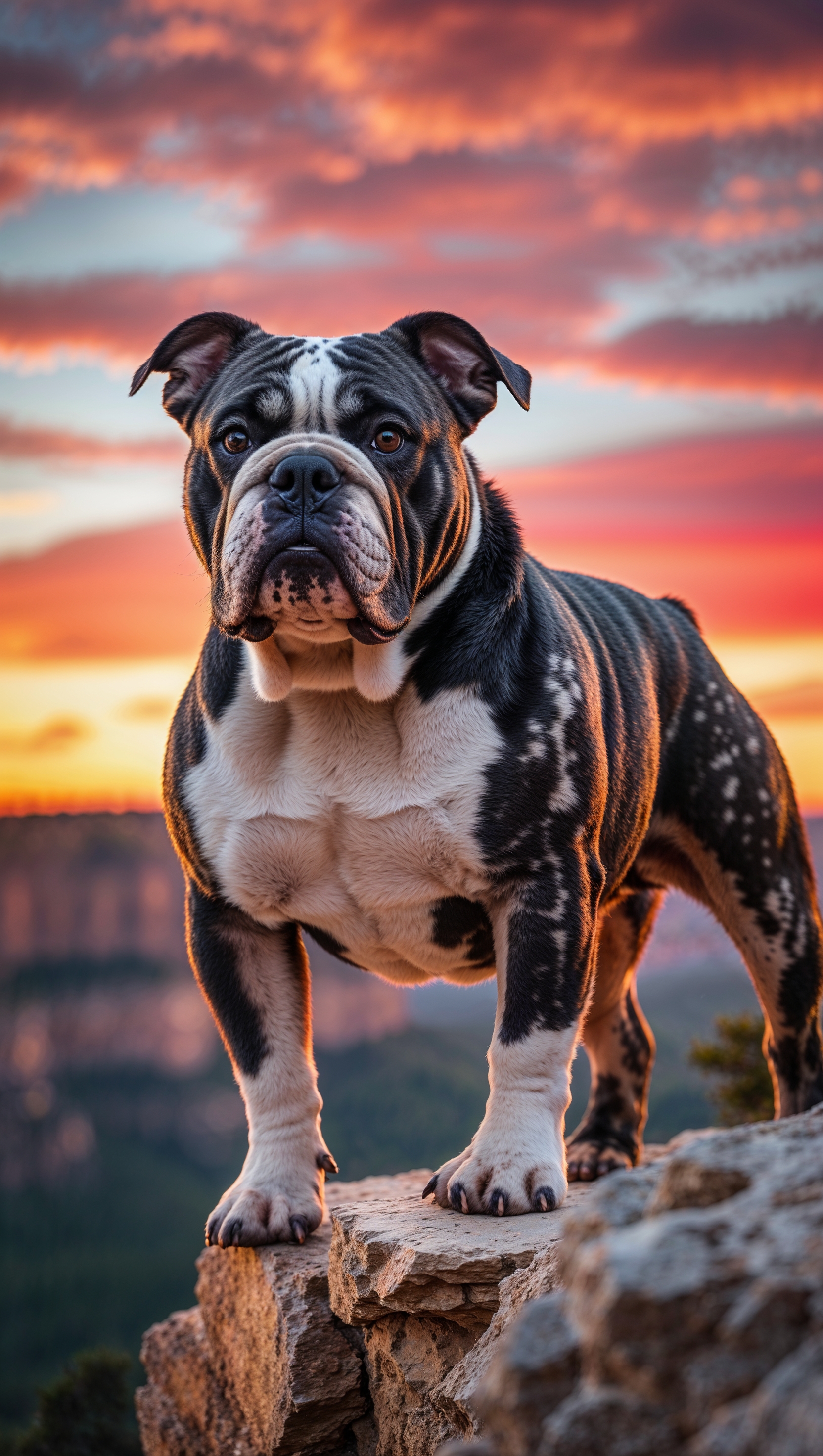 Georgia Bulldog on a cliff with sunset background