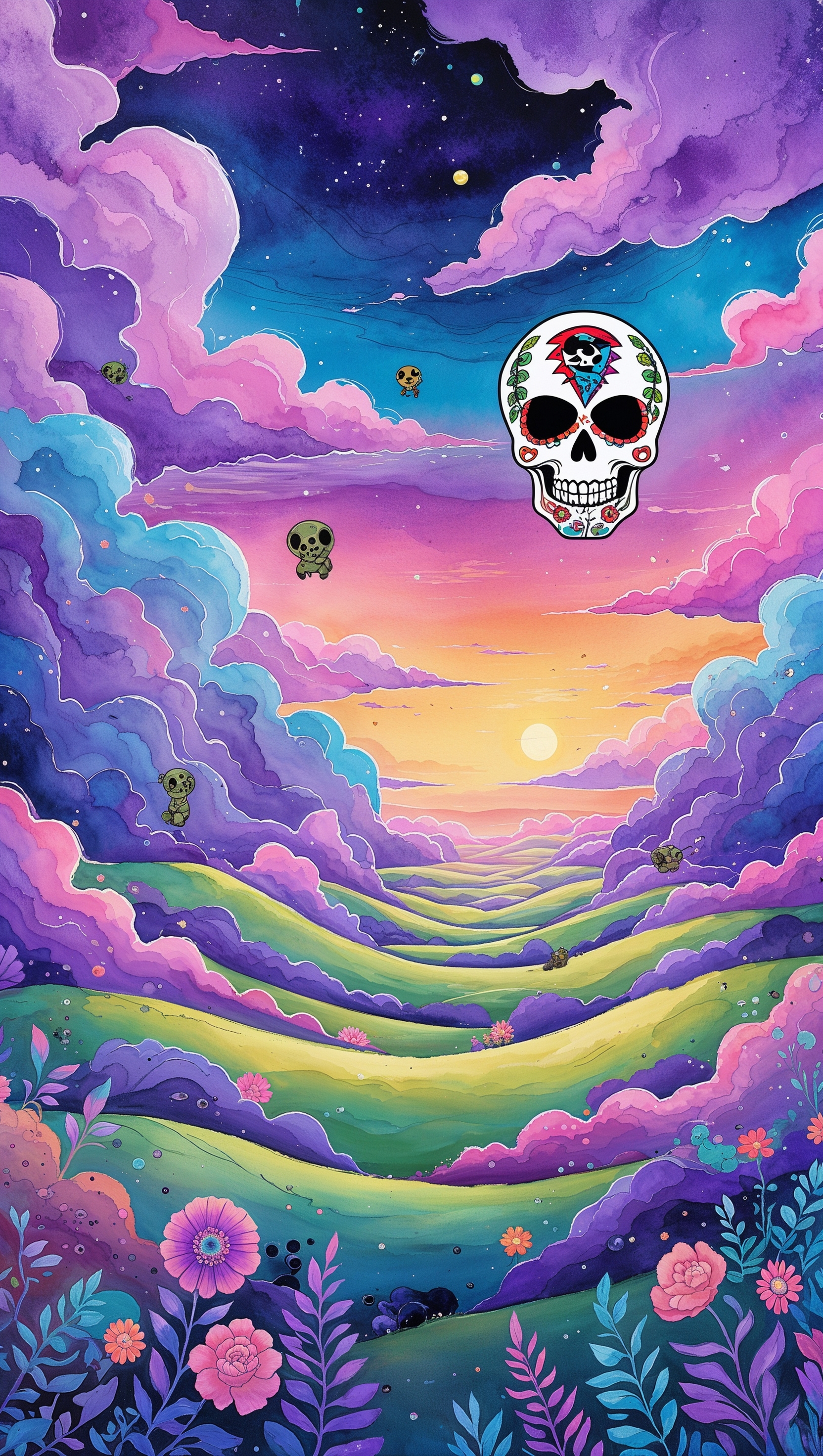 Dreamy landscape with Grateful Dead motifs