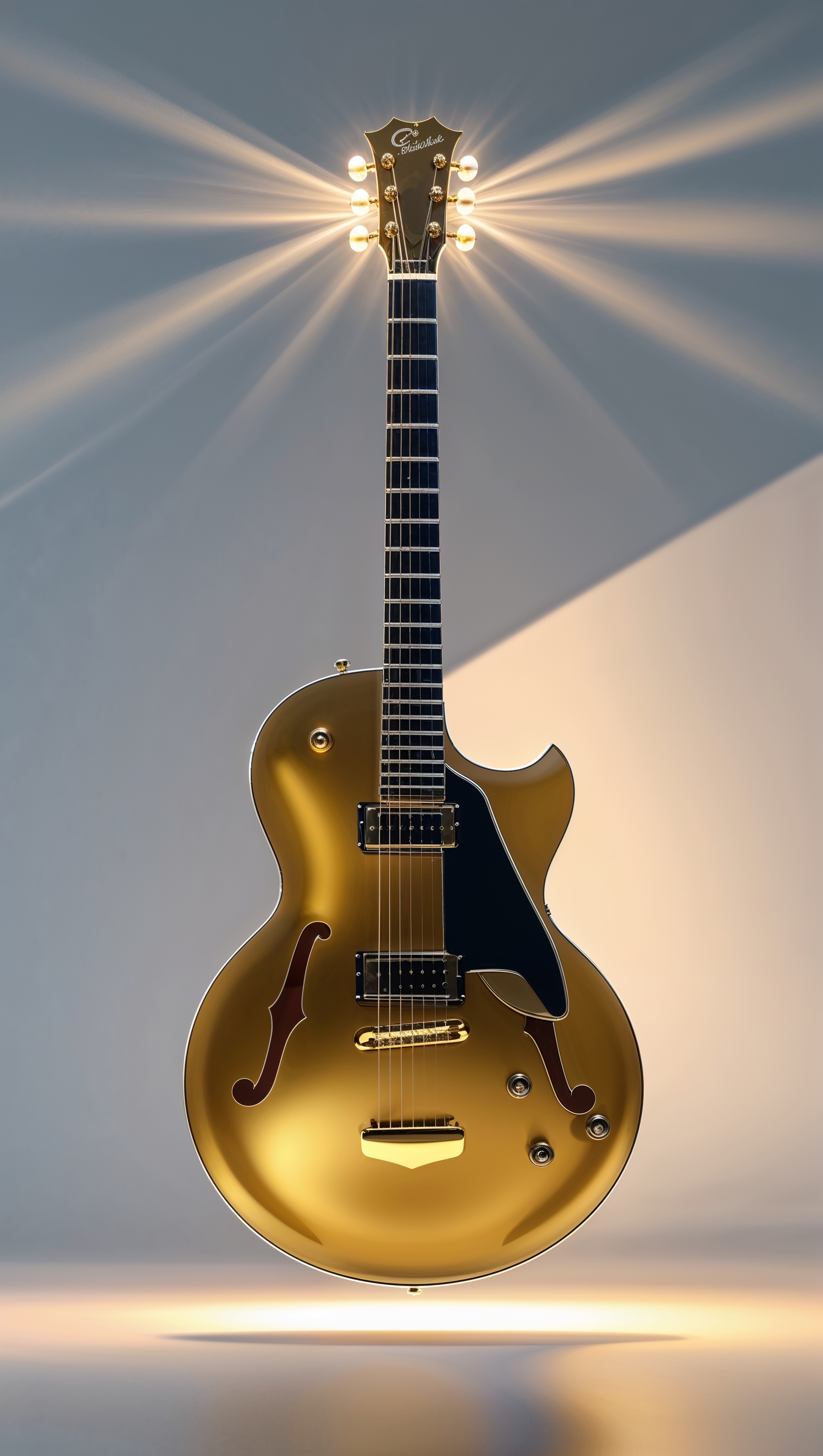 Golden guitar in shining light, iPhone background