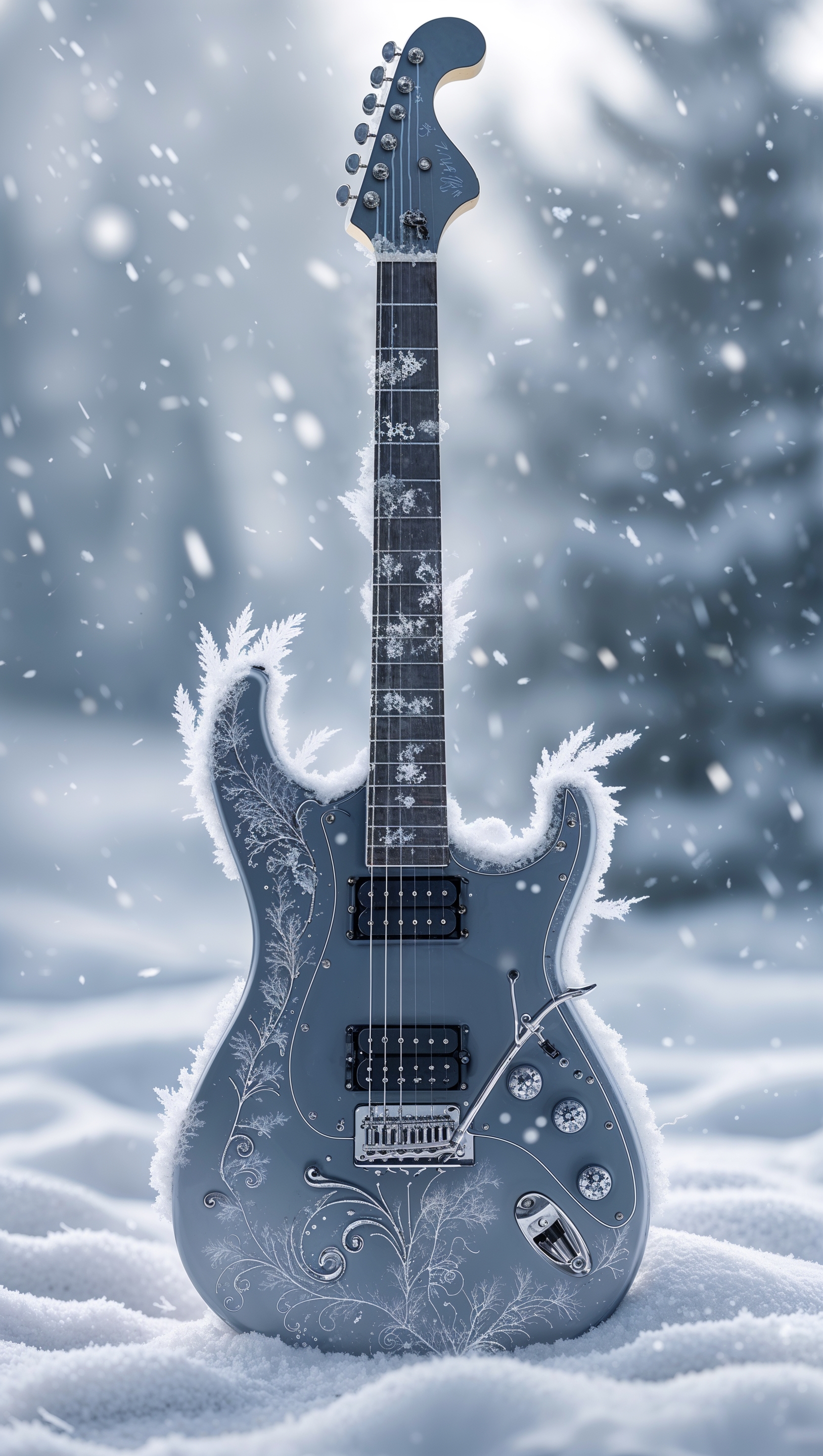 Guitar with icy and snowy effect, winter iPhone background