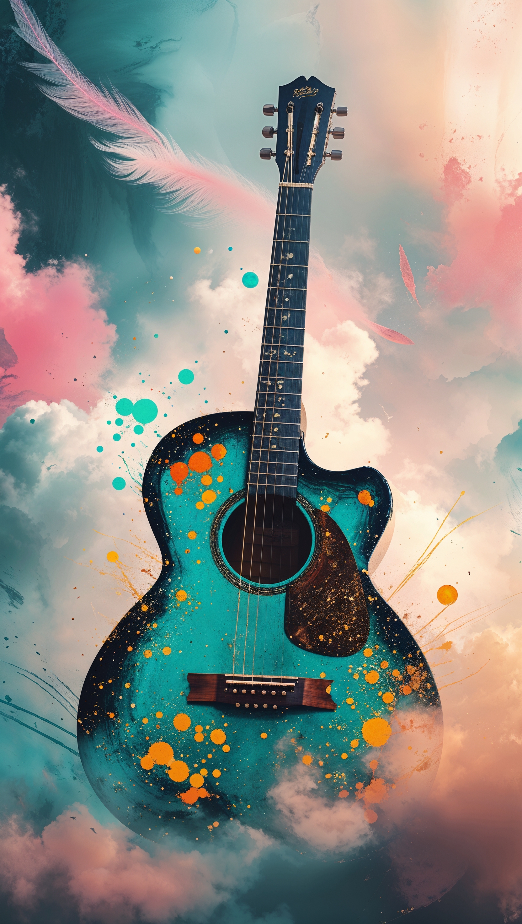 Guitar with watercolor paint splashes, artistic iPhone background