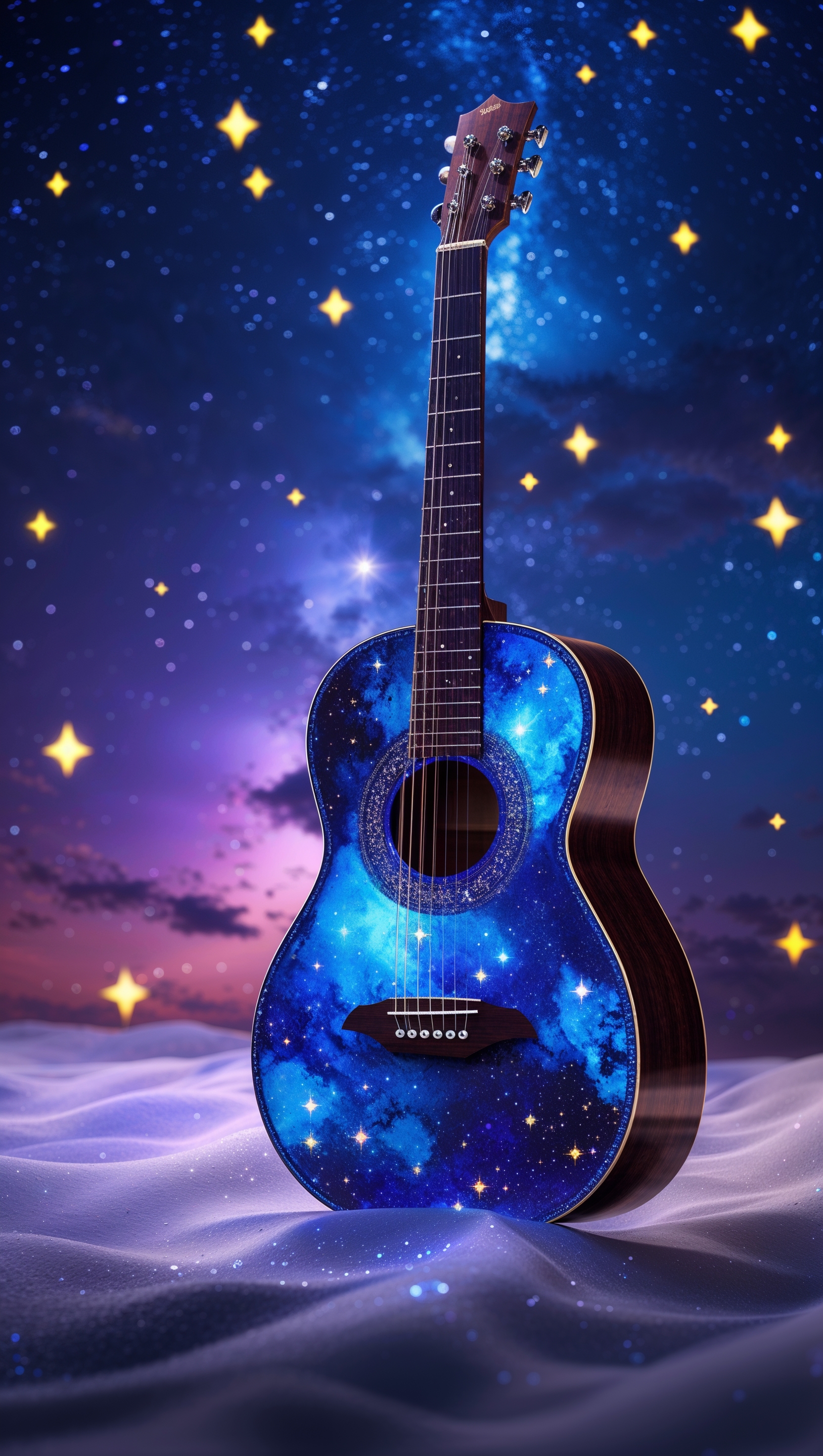 Guitar with a starry night background, for iPhone