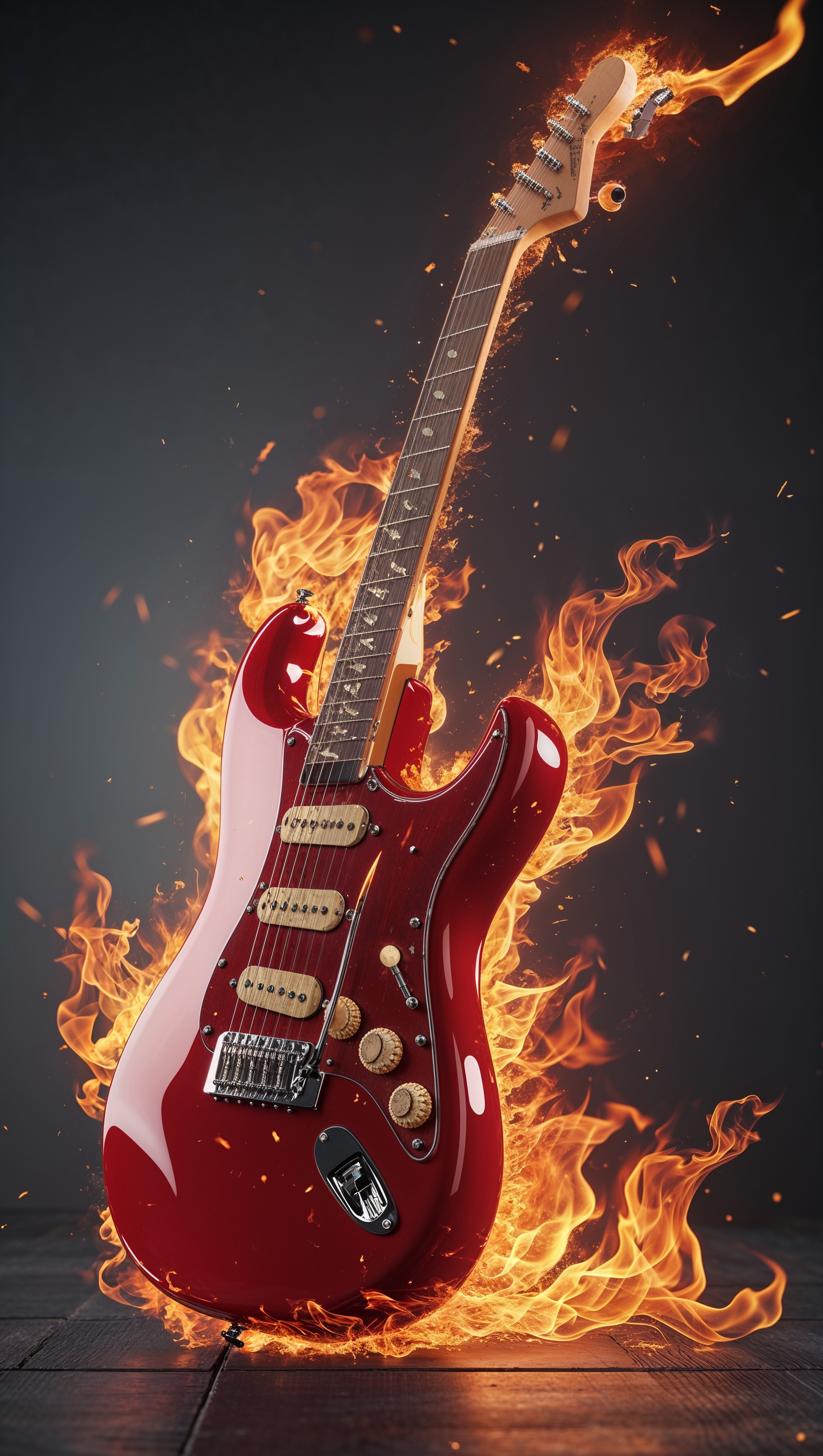 Electric guitar with fire flames effect, iPhone background