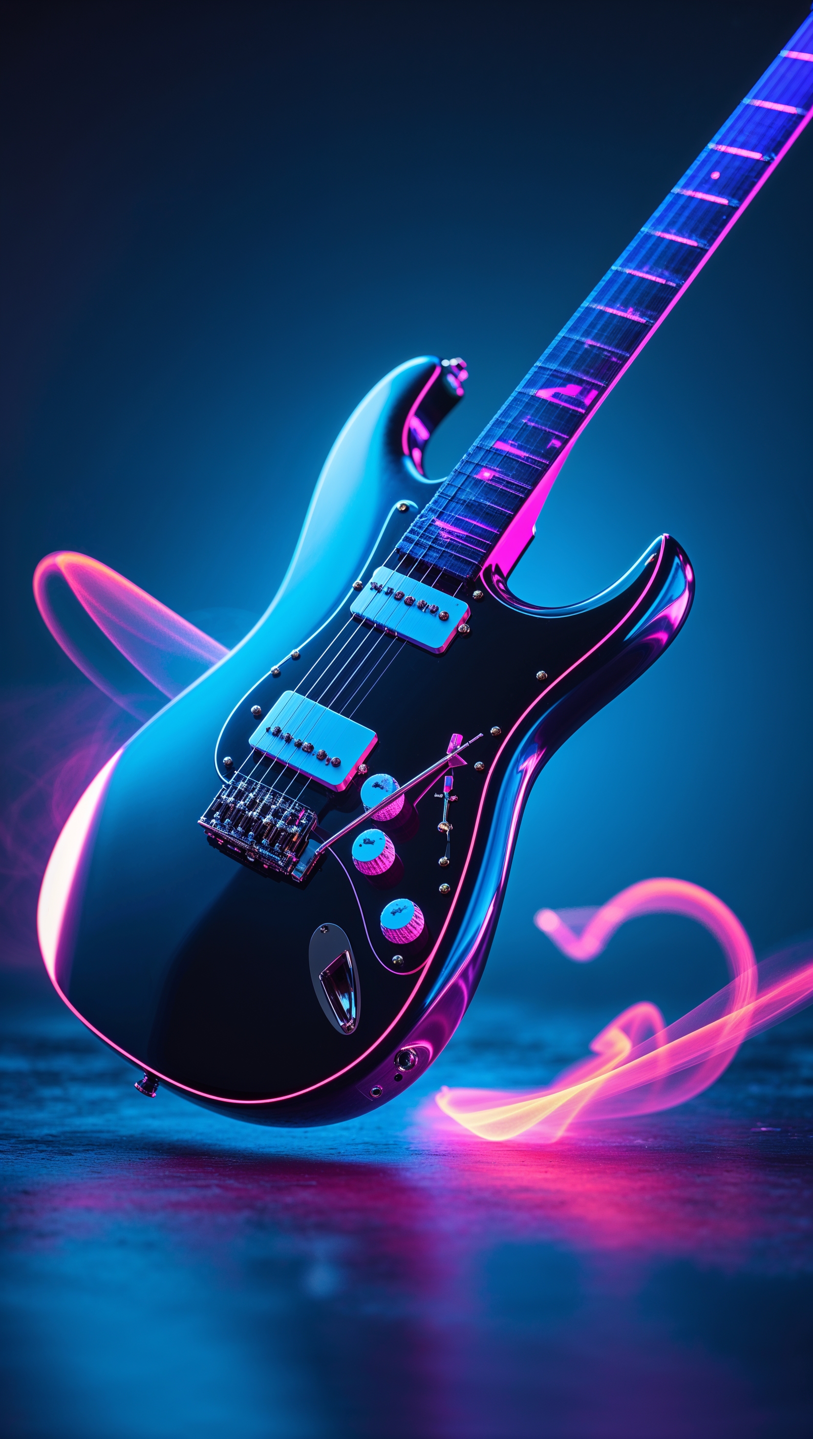 Neon-colored electric guitar scene, perfect for iPhone background
