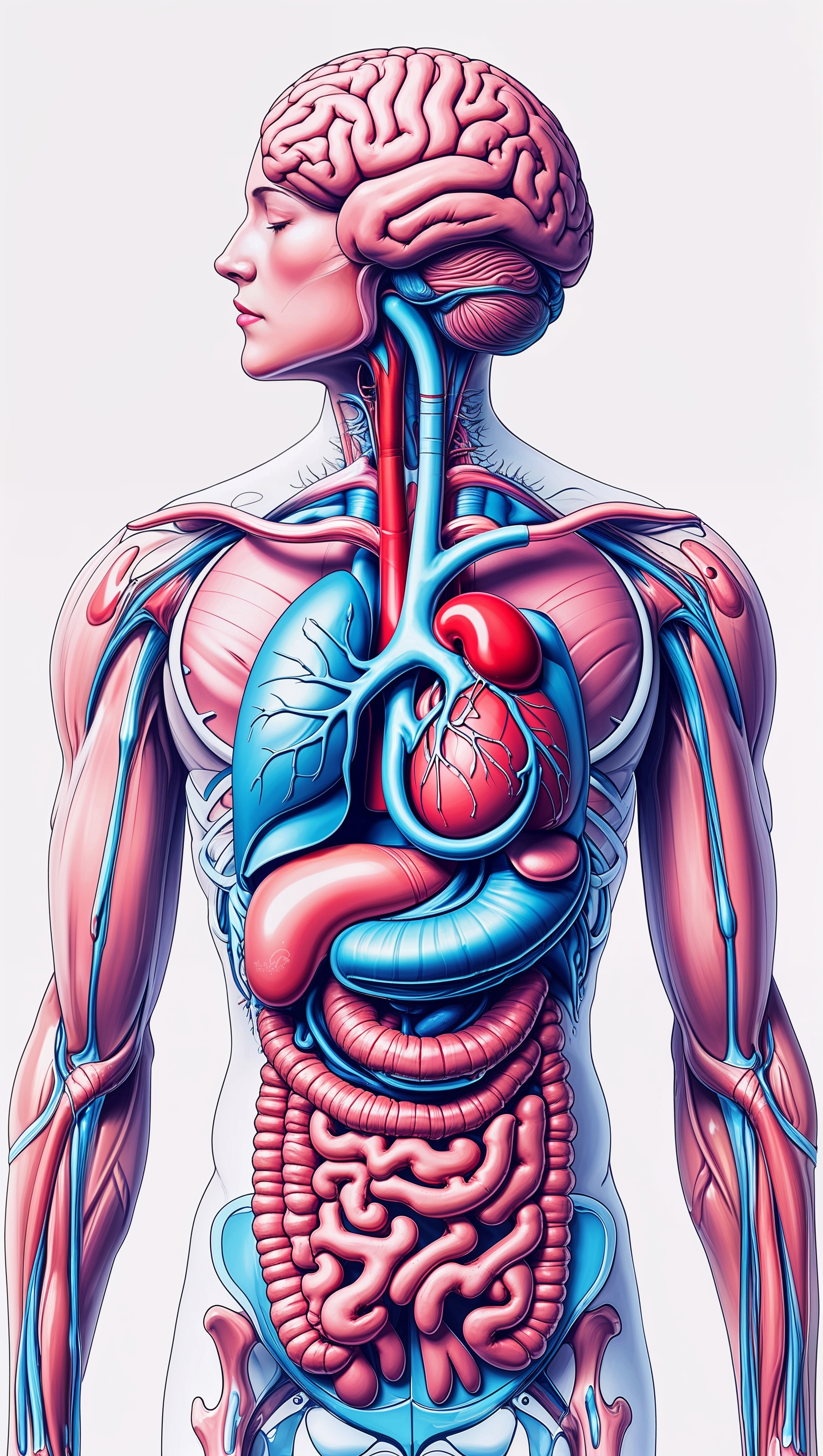 Anatomical guts wallpaper with labeled organs for educational iPhone background