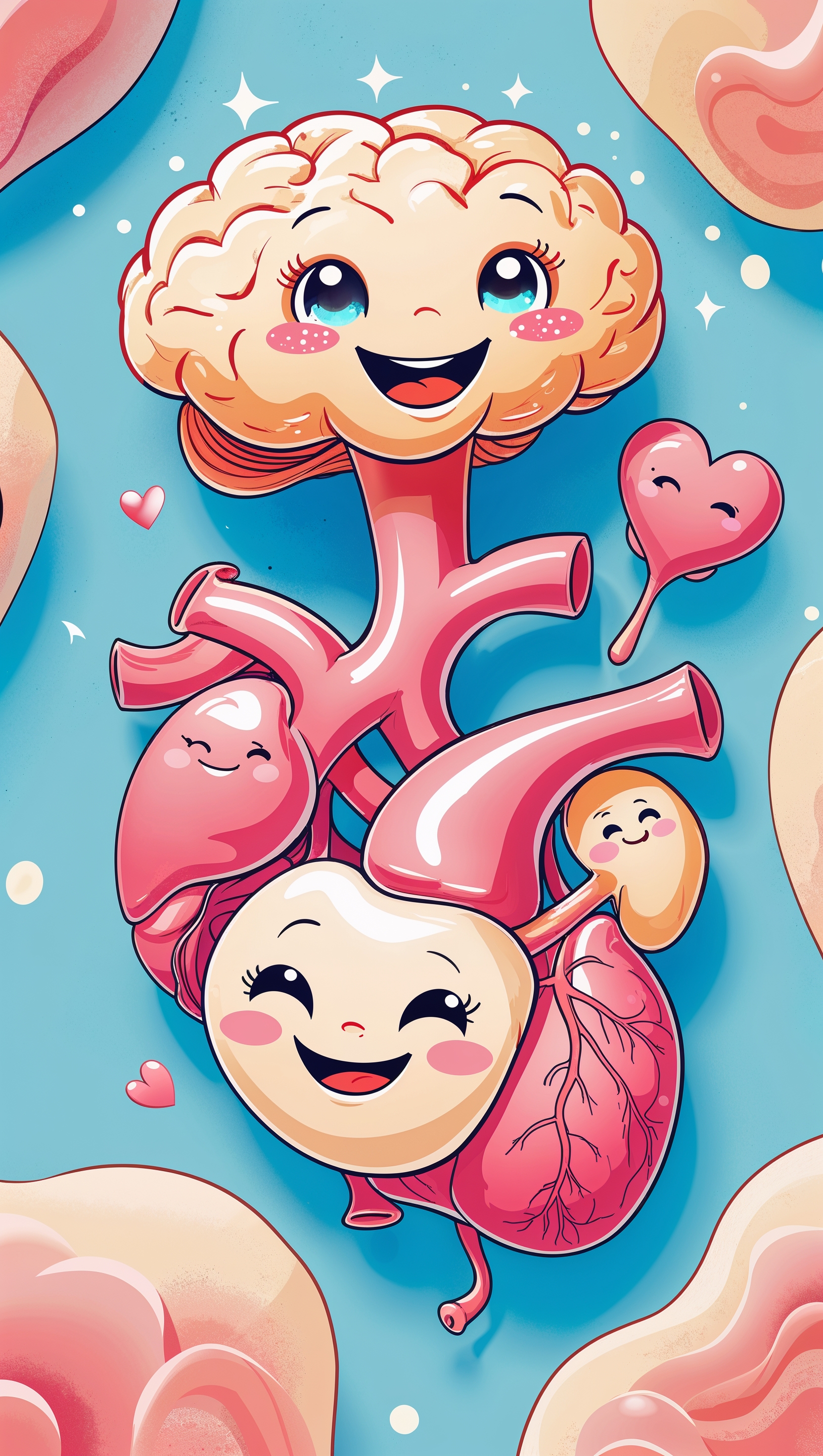 Cute cartoon style guts wallpaper for iPhone with smiling organs