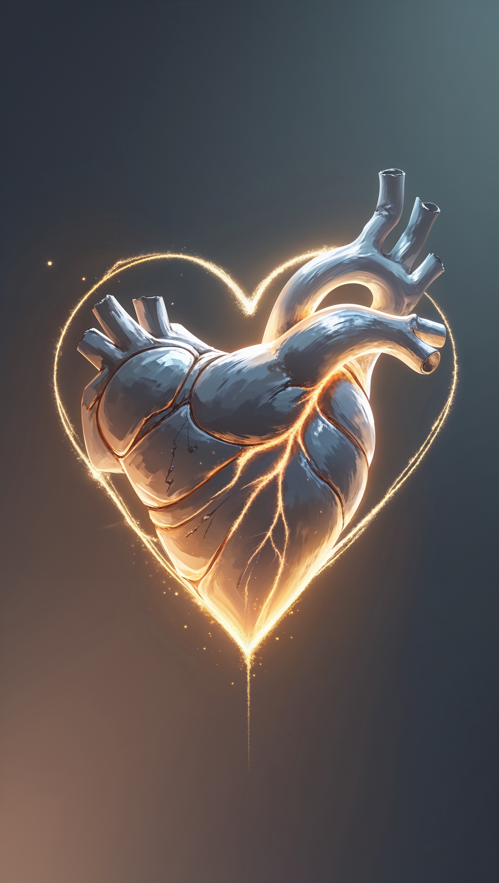 Guts shaped as a heart, glowing warmly, romantic iPhone wallpaper
