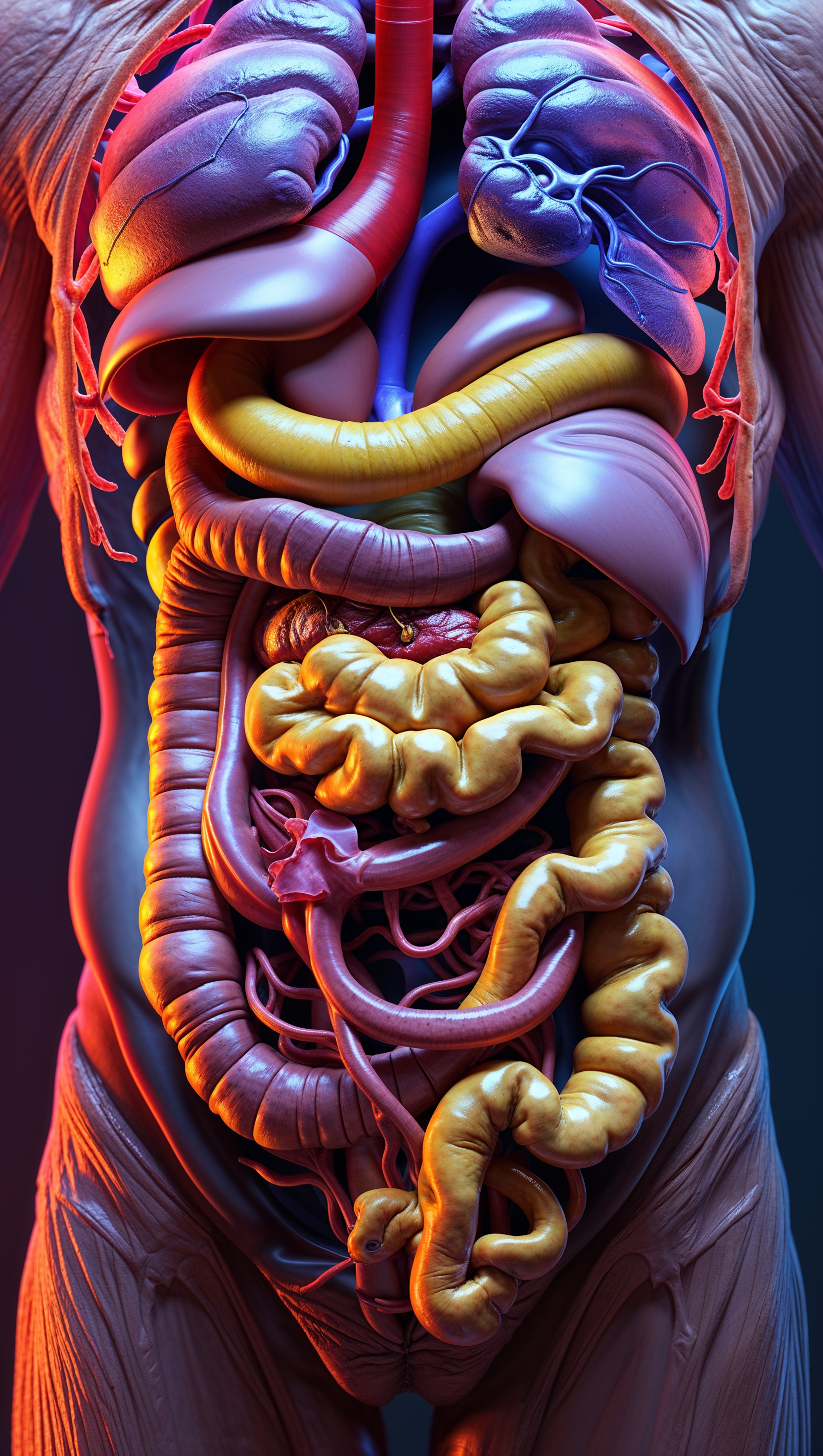 A detailed artistic wallpaper of human guts for iPhone, realistic style, high resolution
