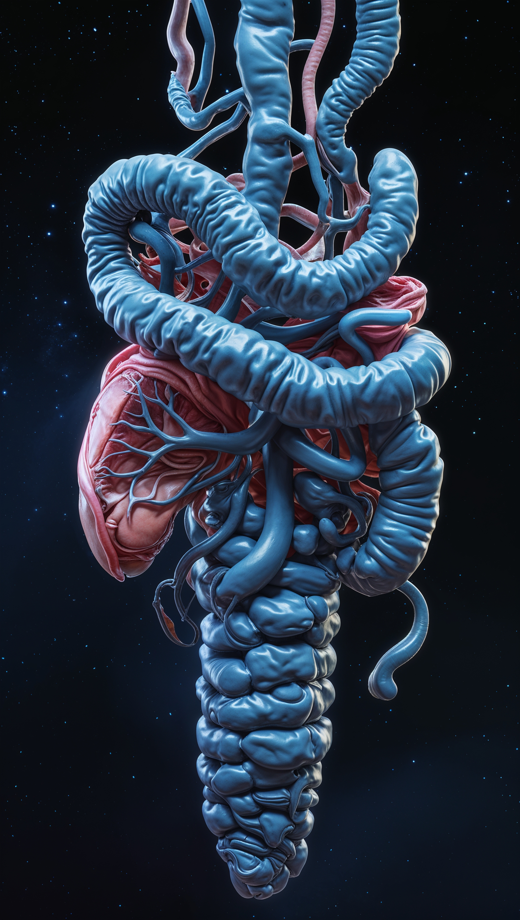 3D model of guts floating in dark space, iPhone wallpaper