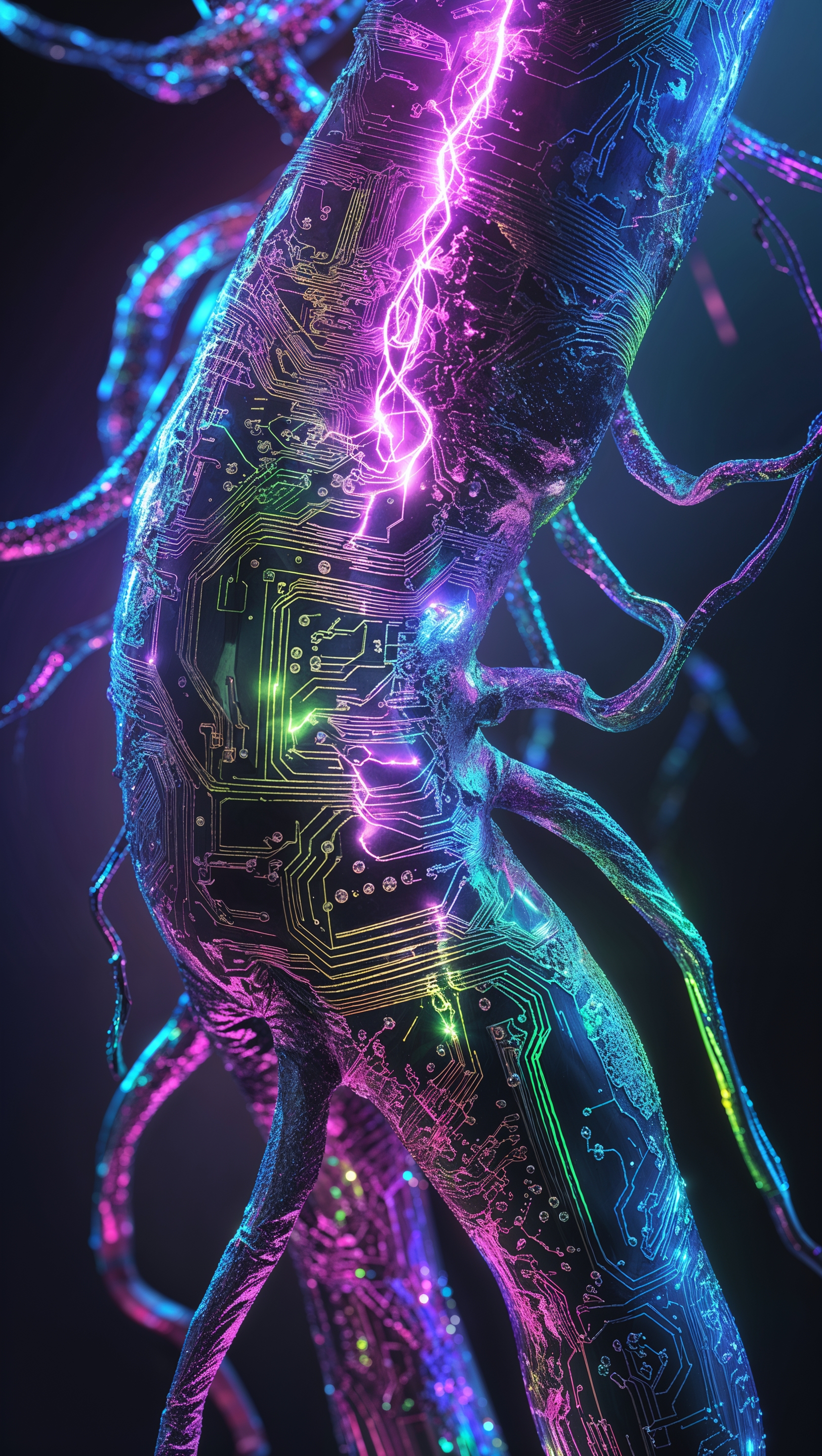 Glowing guts with circuit board pattern, tech inspired iPhone wallpaper