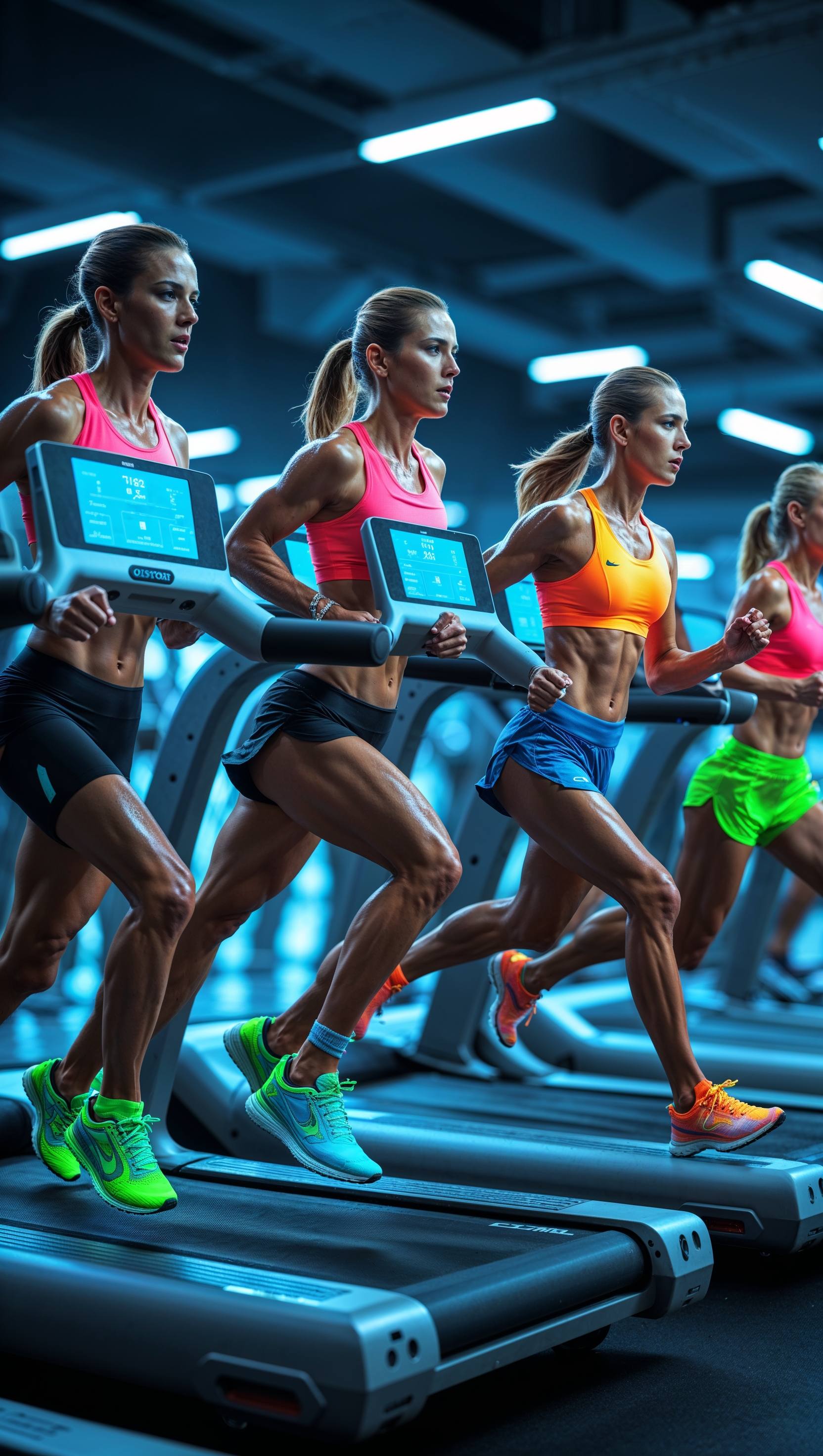 A view of professional runners running on a treadmill