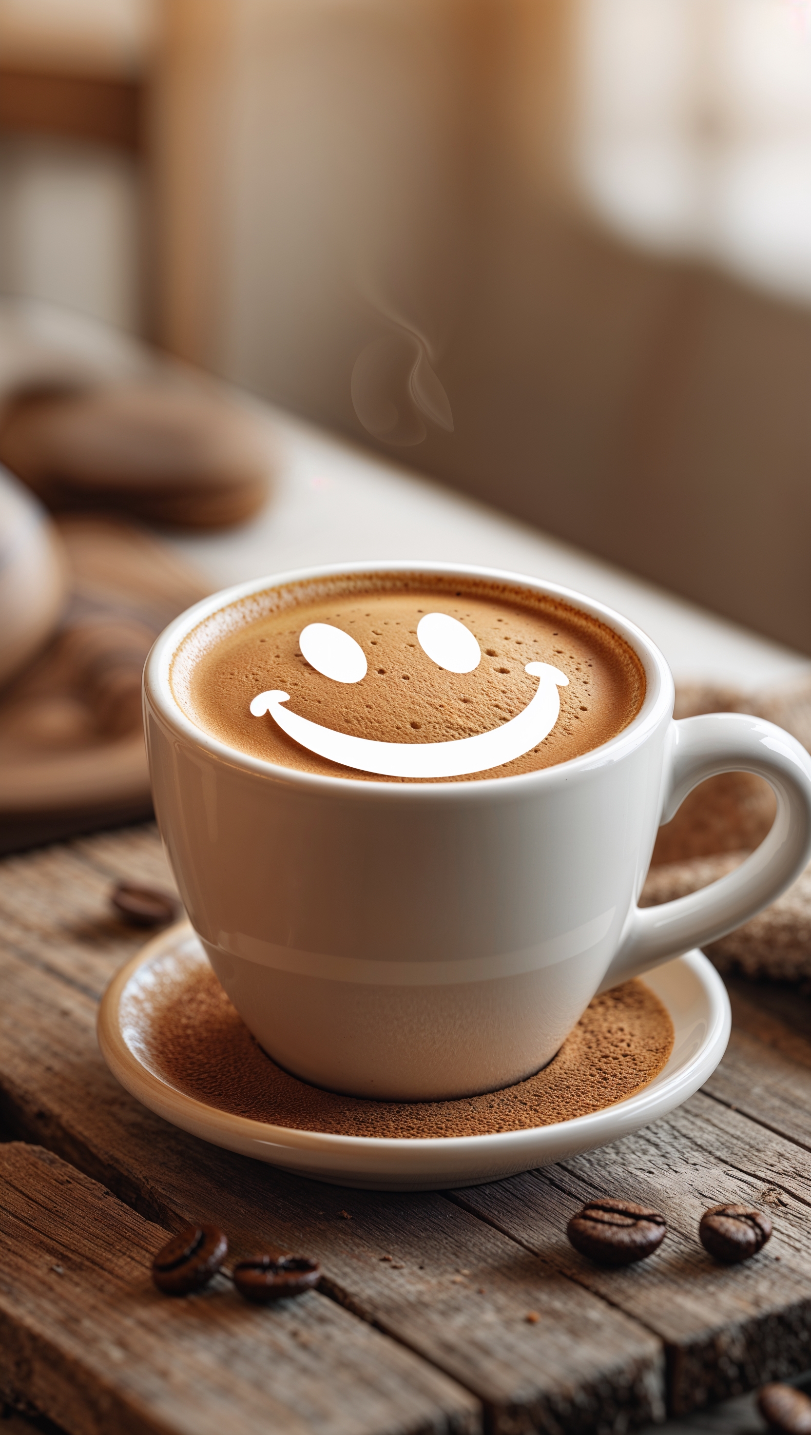 Cup of coffee with a smile drawn in the foam – happiness iPhone wallpaper
