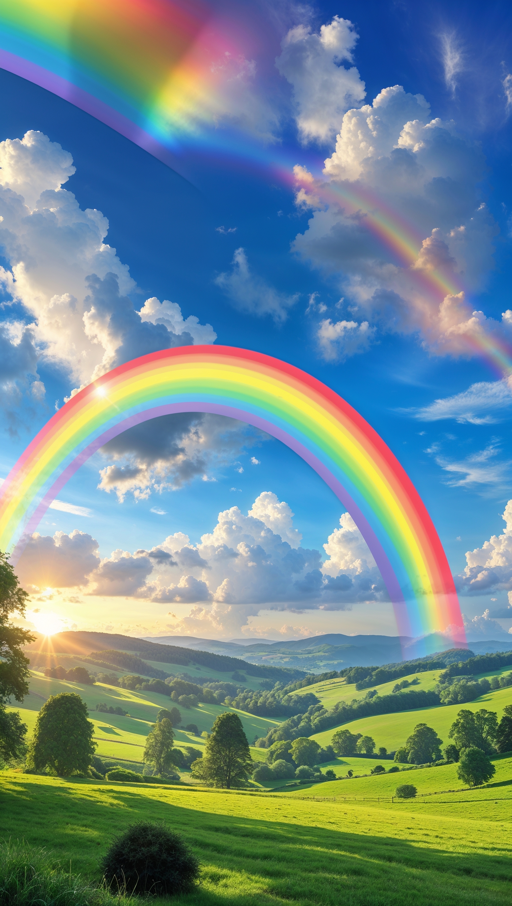 Rainbow over a peaceful countryside – happiness iPhone wallpaper