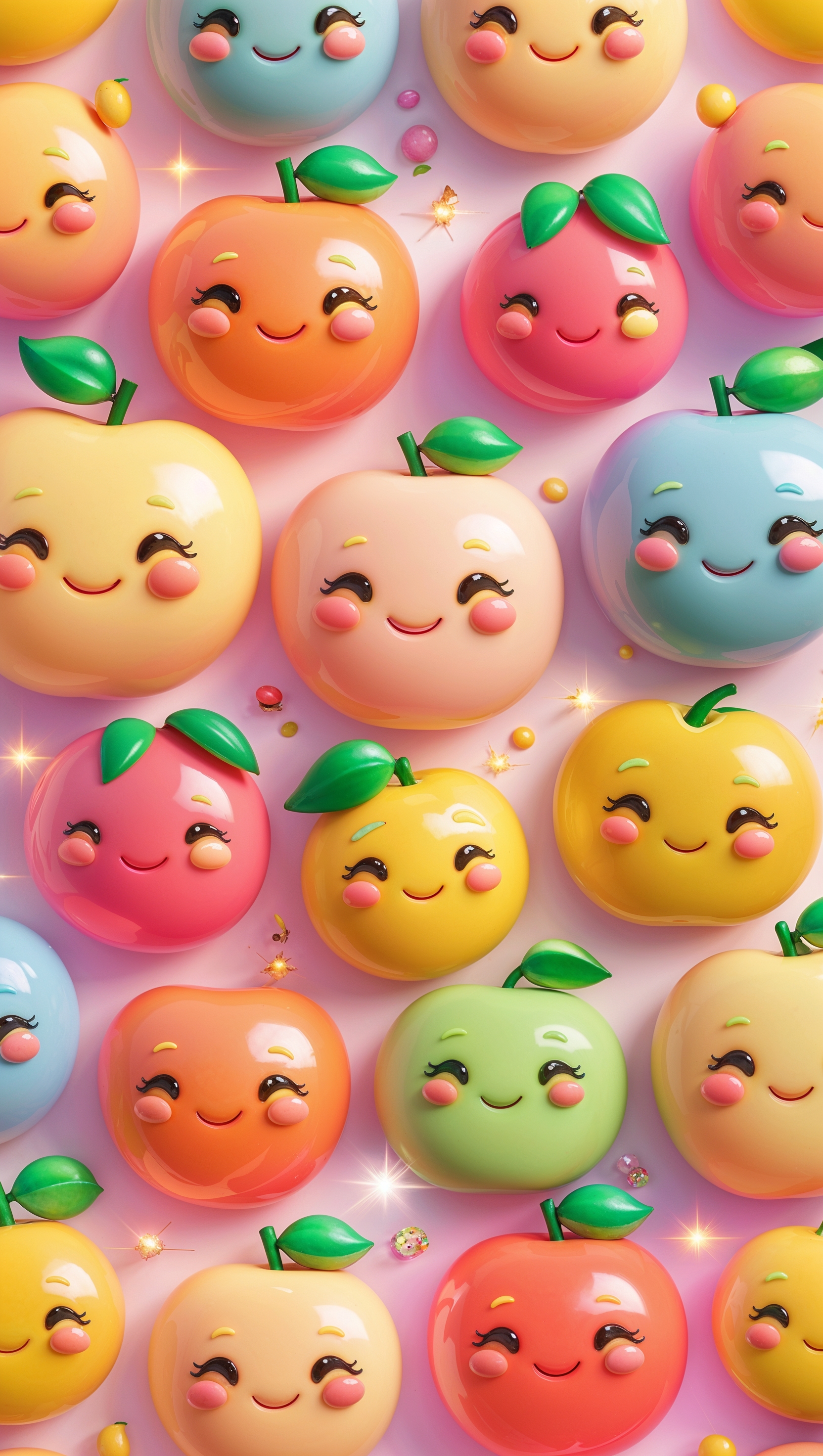 Smiling fruits in kawaii style – happiness iPhone wallpaper