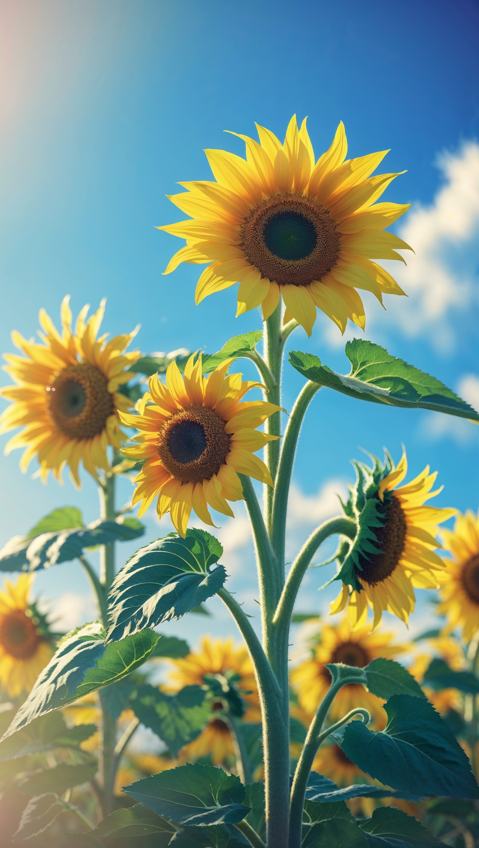 Bright sunflowers under a blue sky – happiness iPhone wallpaper