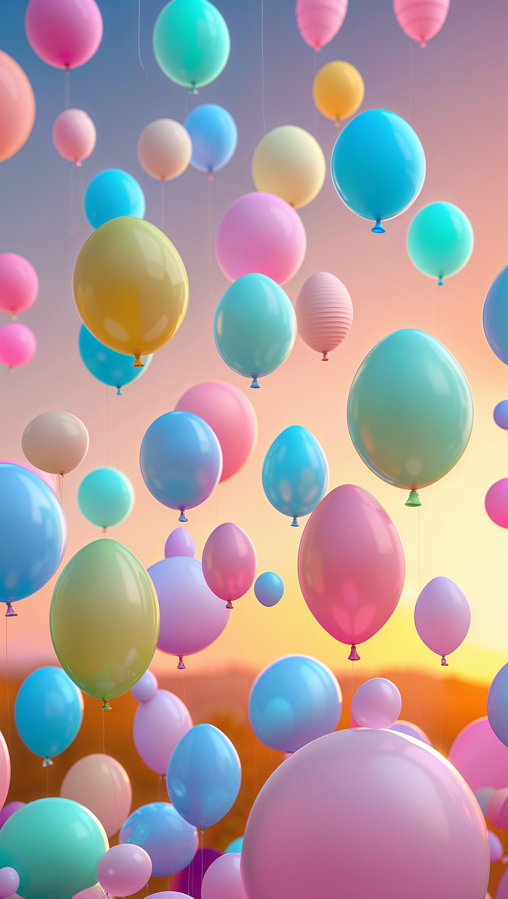 Balloons floating in the sky, sunset glow – happiness iPhone wallpaper