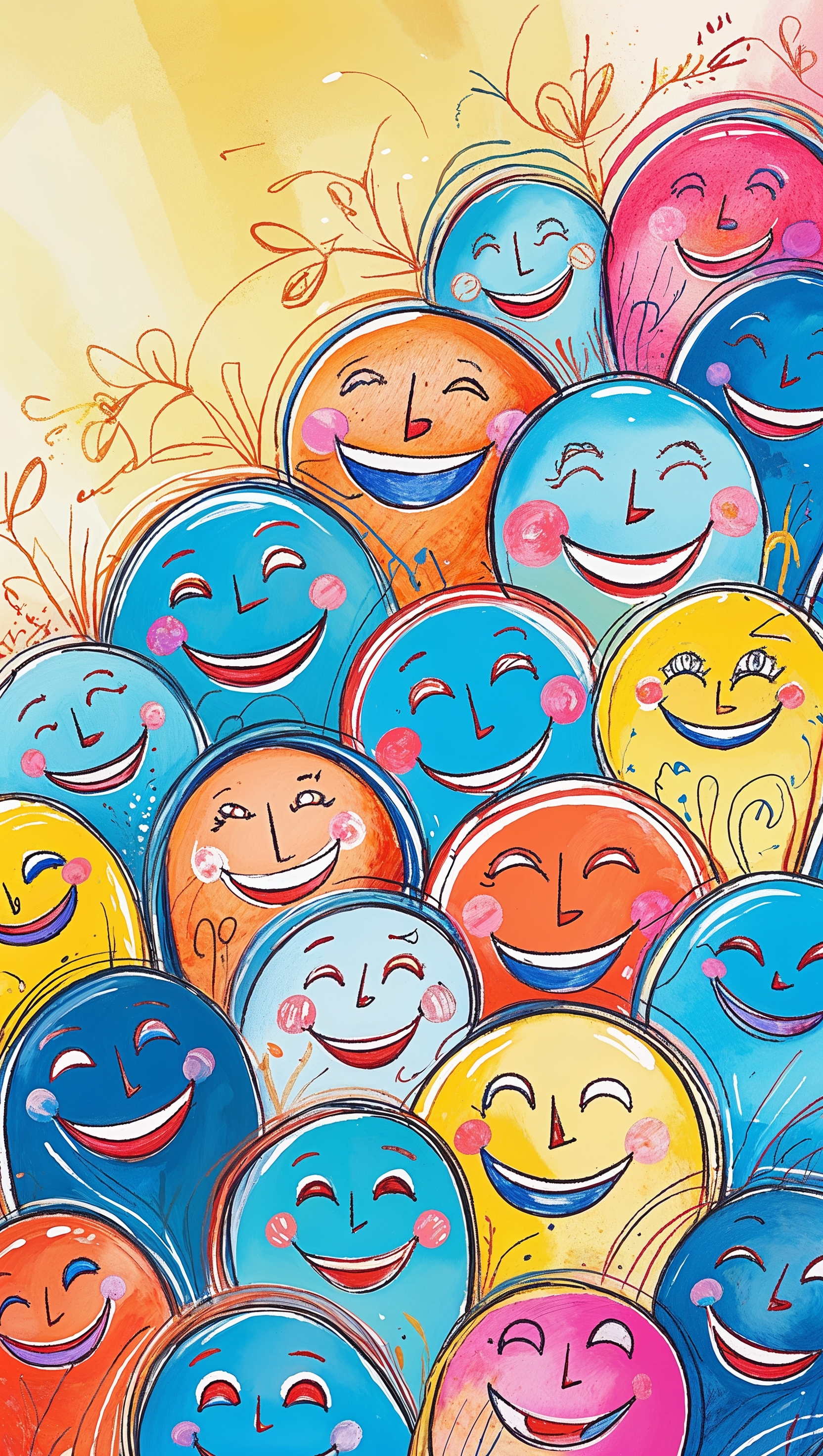 Smiling faces drawn with doodle art – happiness iPhone wallpaper