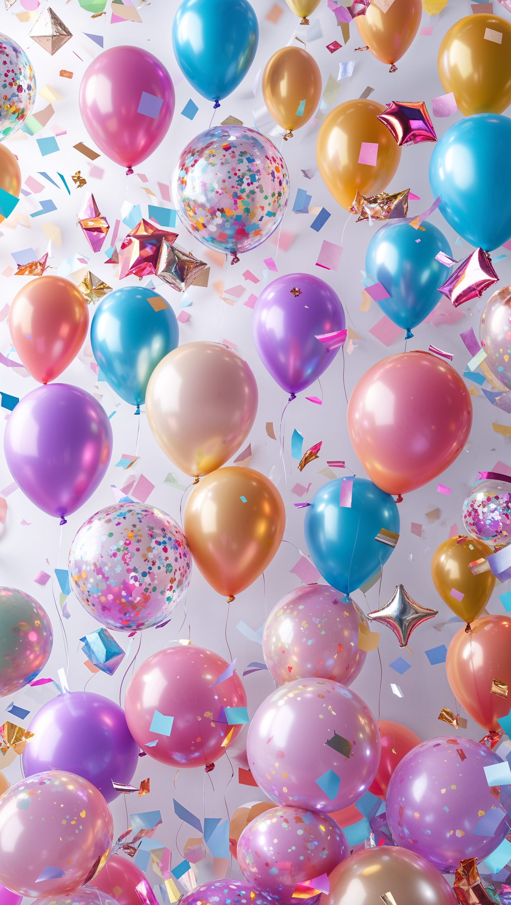 New Year wallpaper with colorful balloons and confetti for iPhone