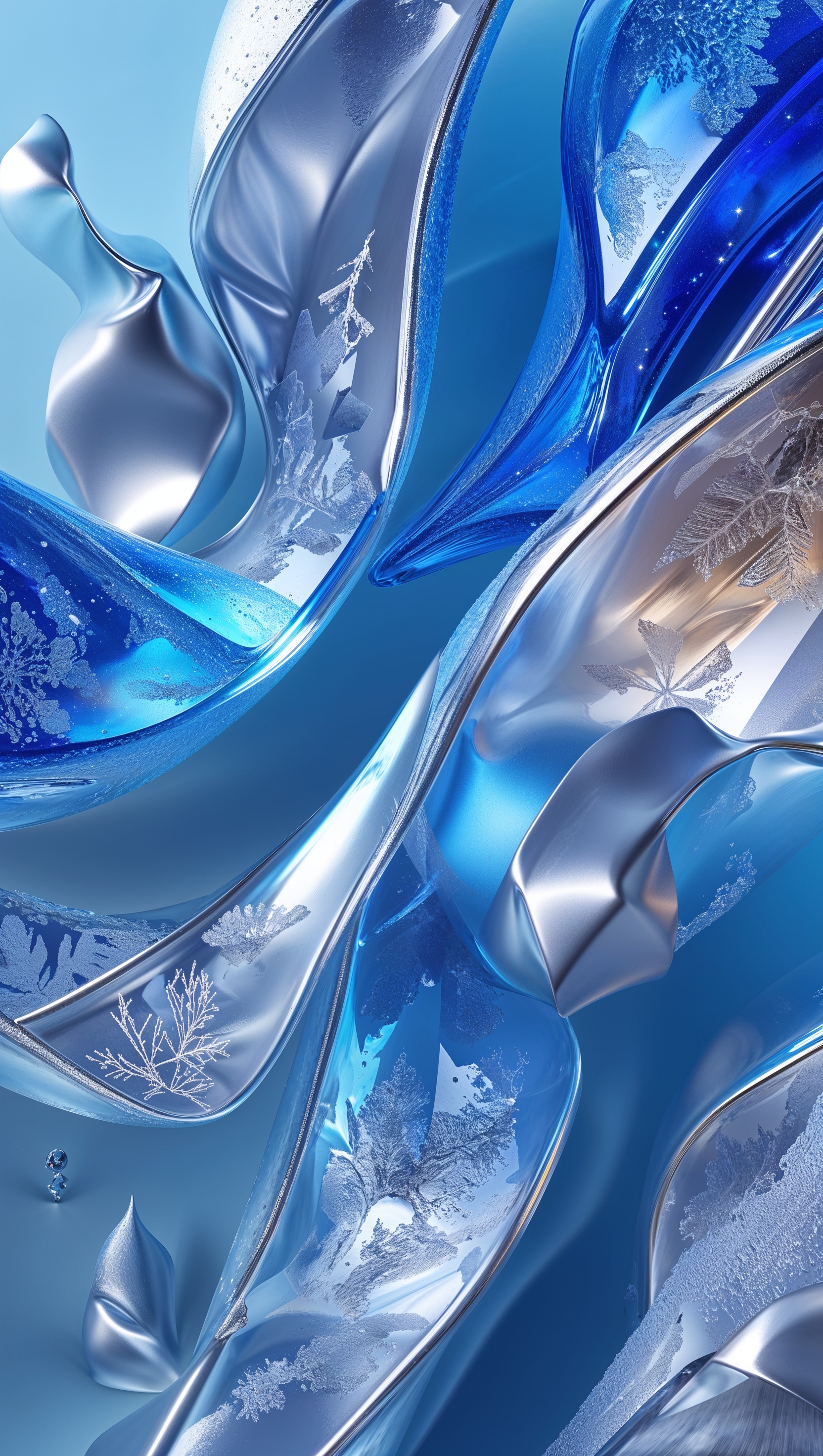 New Year wallpaper with blue and silver colors and icy shapes for iPhone
