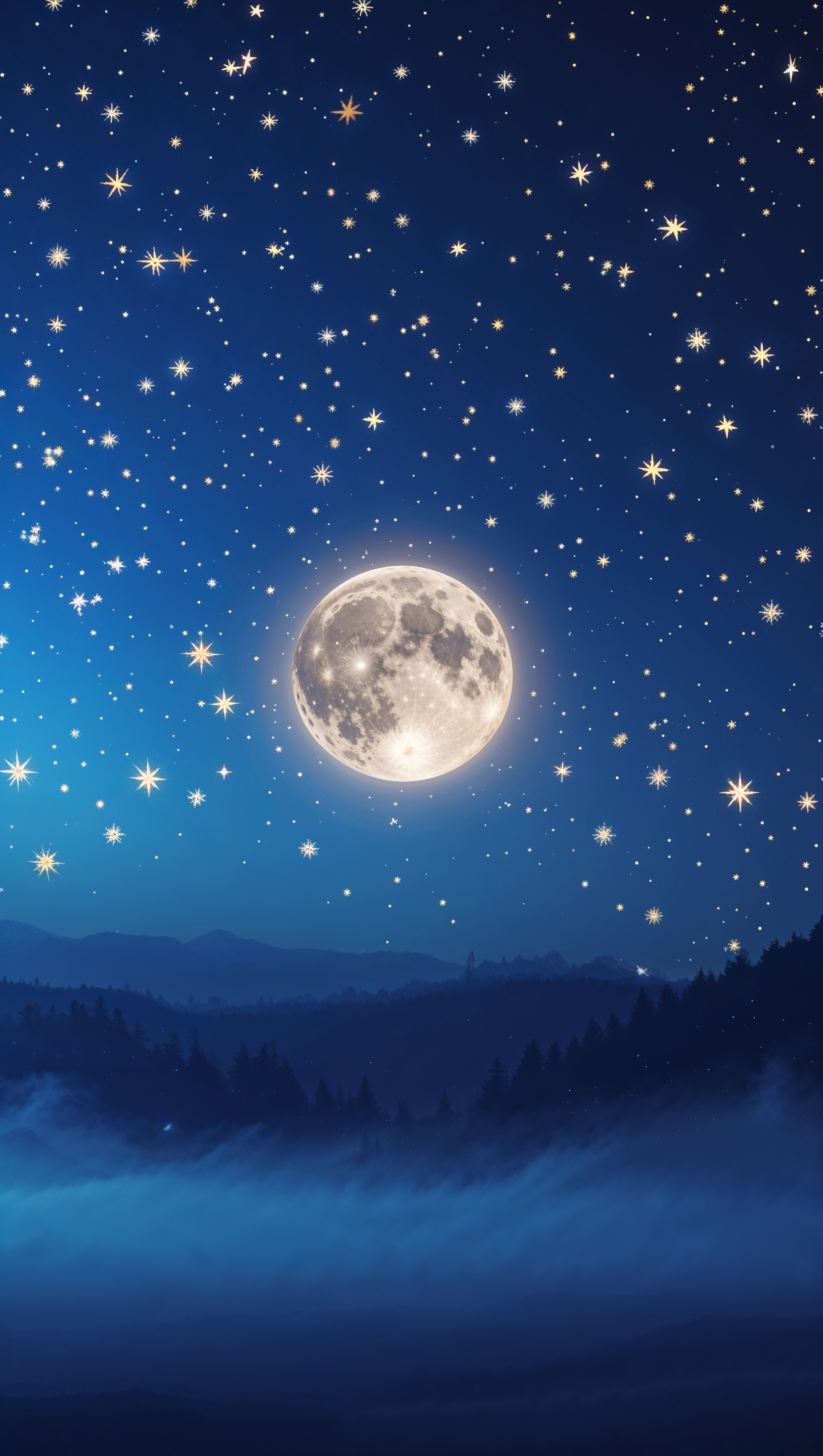 New Year wallpaper with starry sky and full moon for iPhone