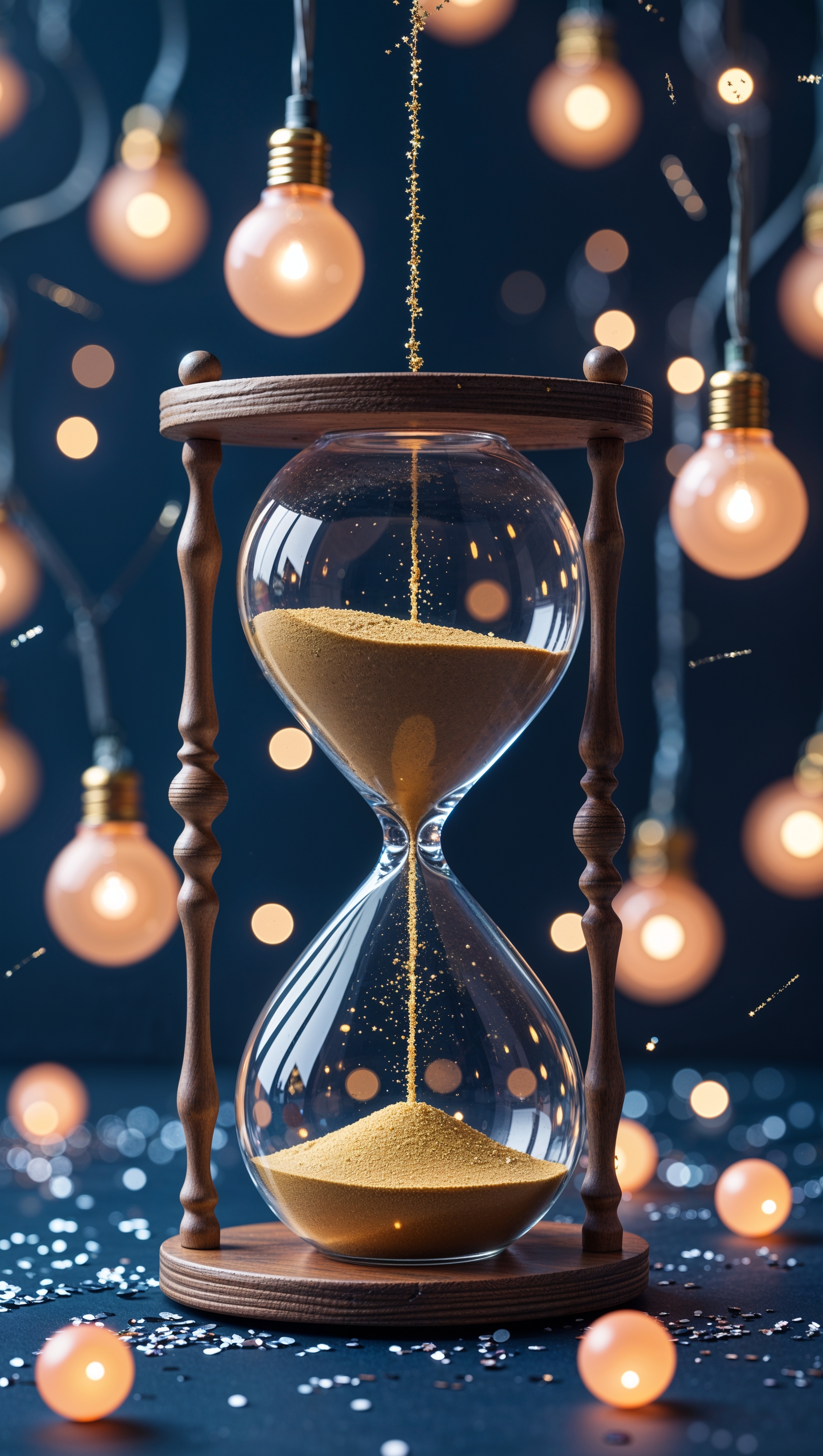 New Year wallpaper with hourglass and warm lights for iPhone