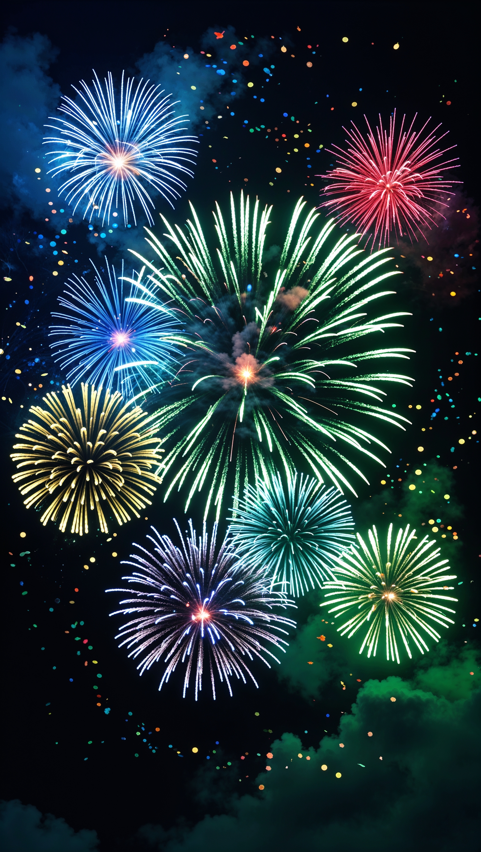 New Year wallpaper with fireworks and scattered light effects for iPhone