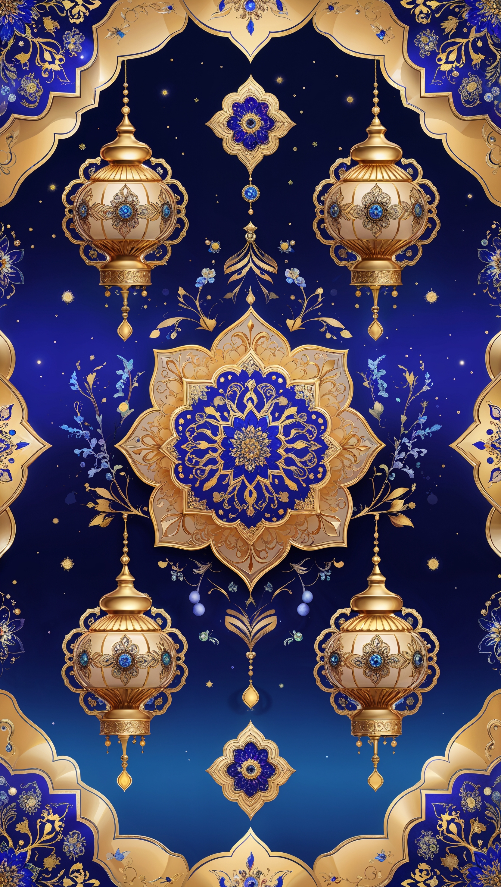 Traditional Iranian style New Year wallpaper with gold and lapis colors for iPhone