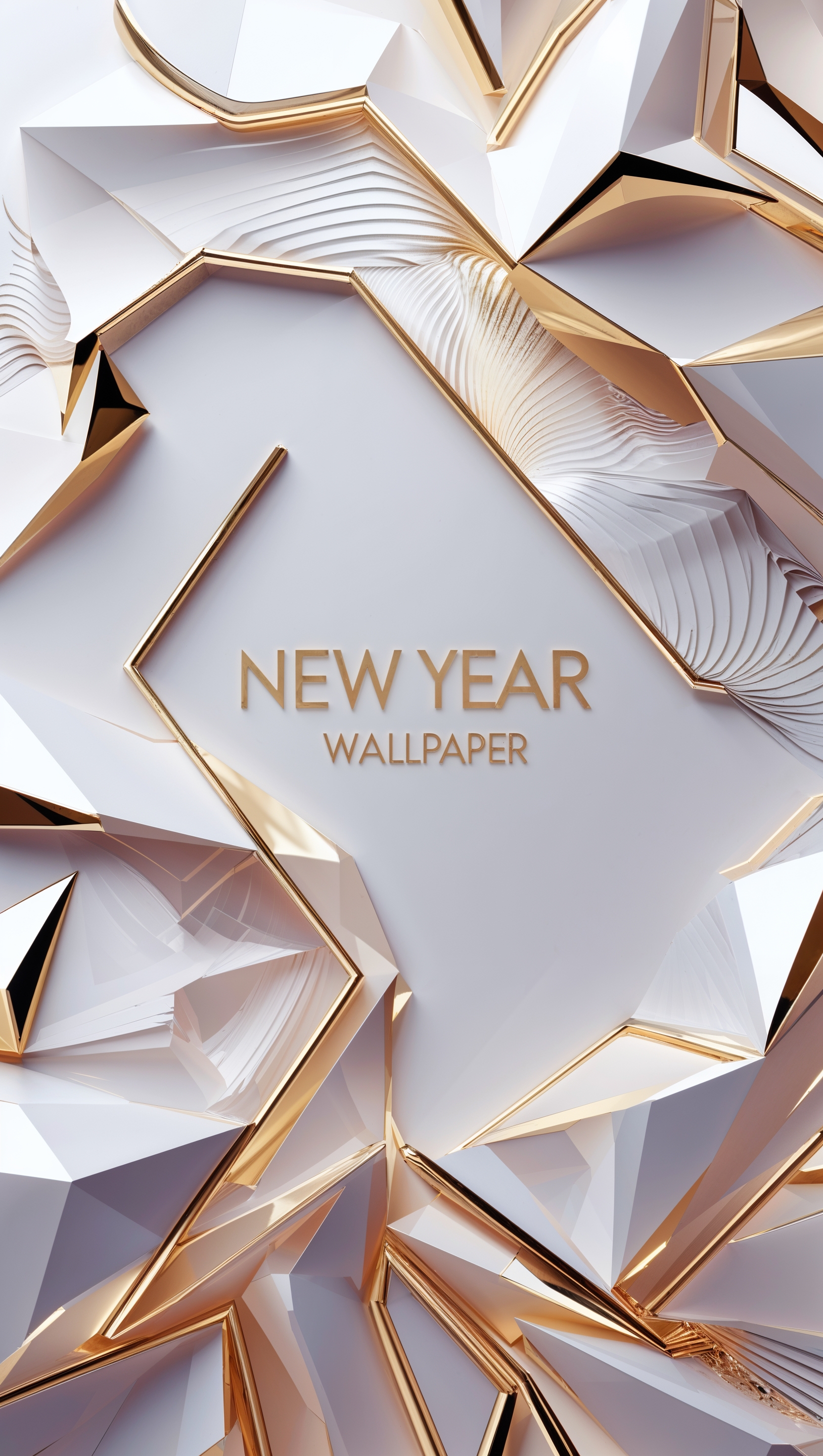 New Year wallpaper with geometric designs and gold and white colors for iPhone