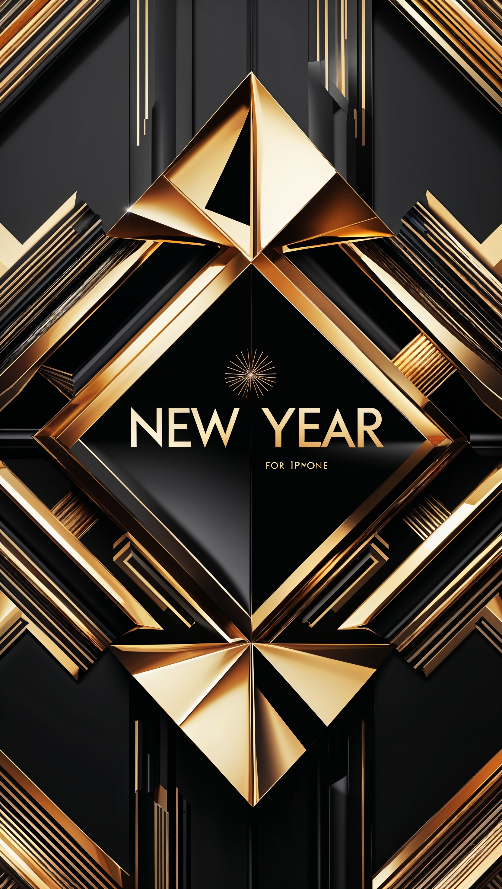 New Year wallpaper with golden and black geometric shapes for iPhone