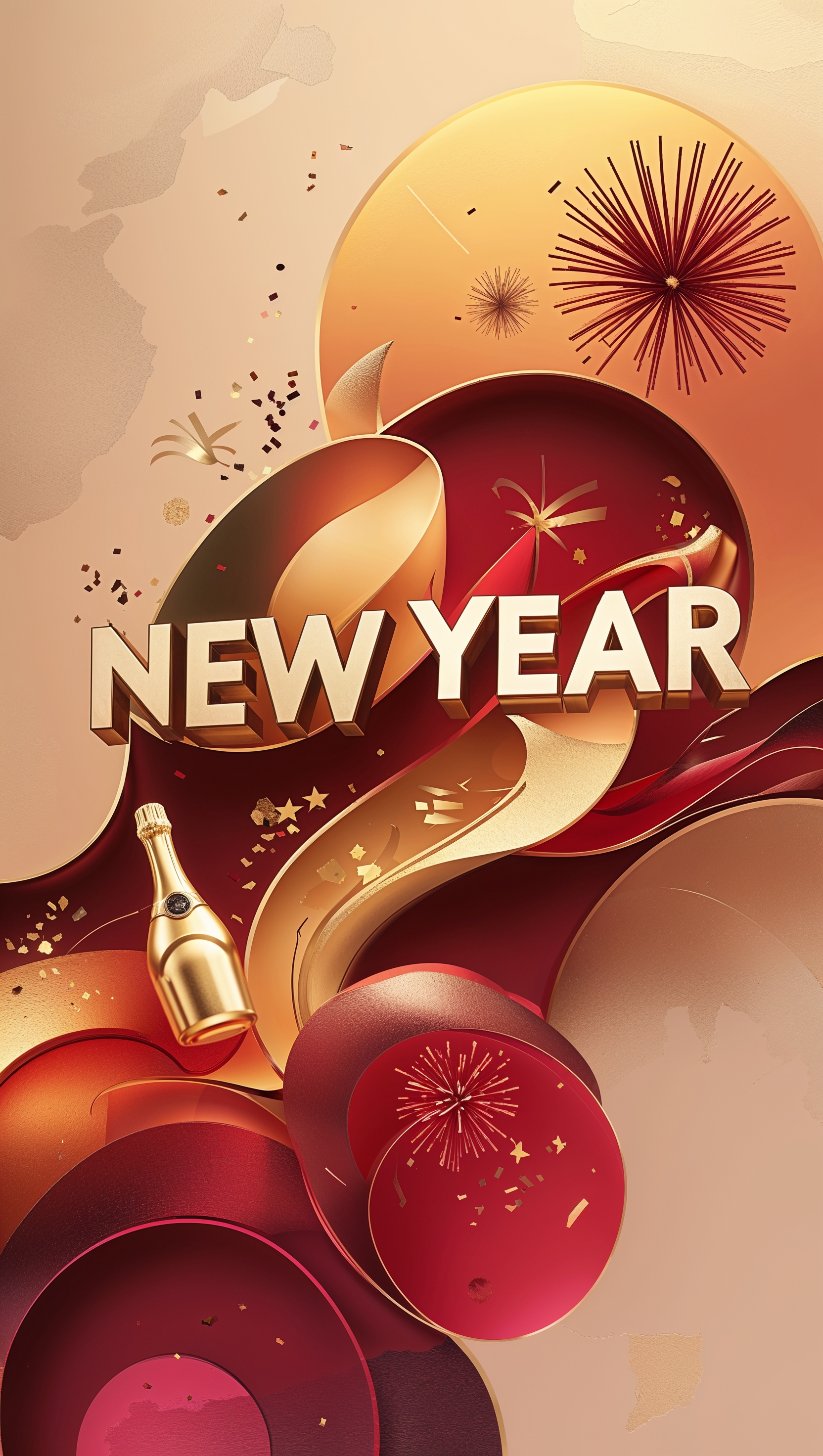 Modern artistic New Year wallpaper with warm colors for iPhone