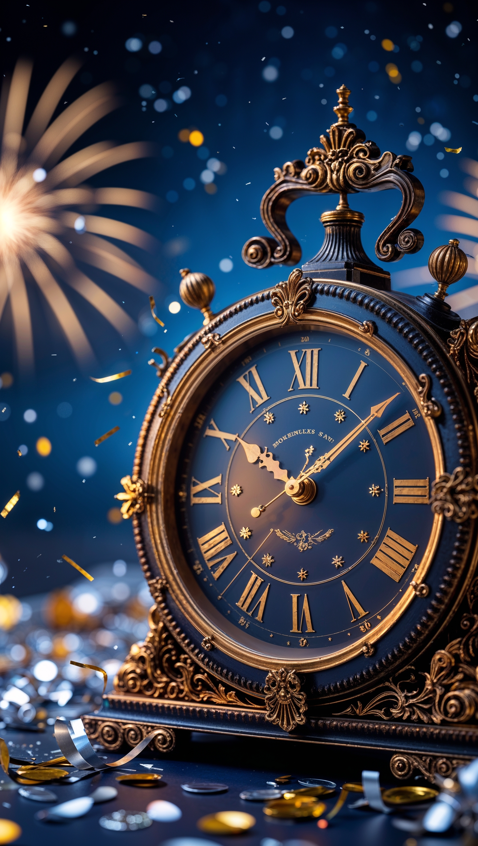 New Year wallpaper with an old clock approaching midnight for iPhone
