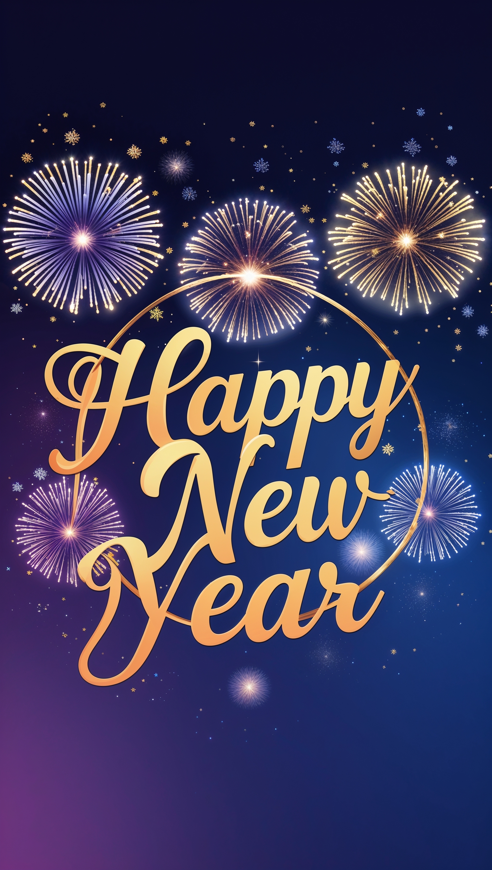 Animated fireworks New Year wallpaper with congratulatory text for iPhone