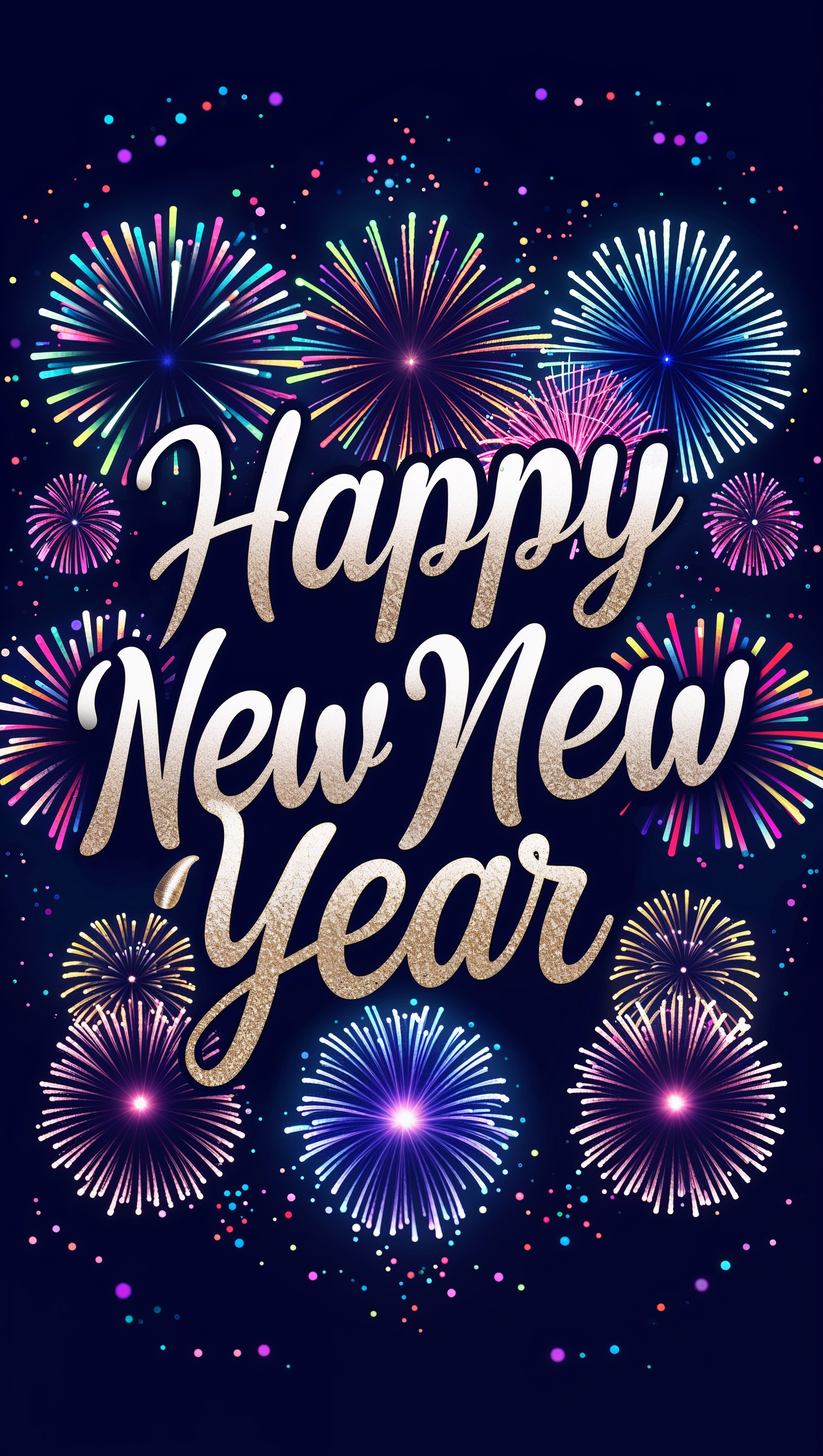Happy New Year wallpaper with colorful fireworks and "Happy New Year" text for iPhone