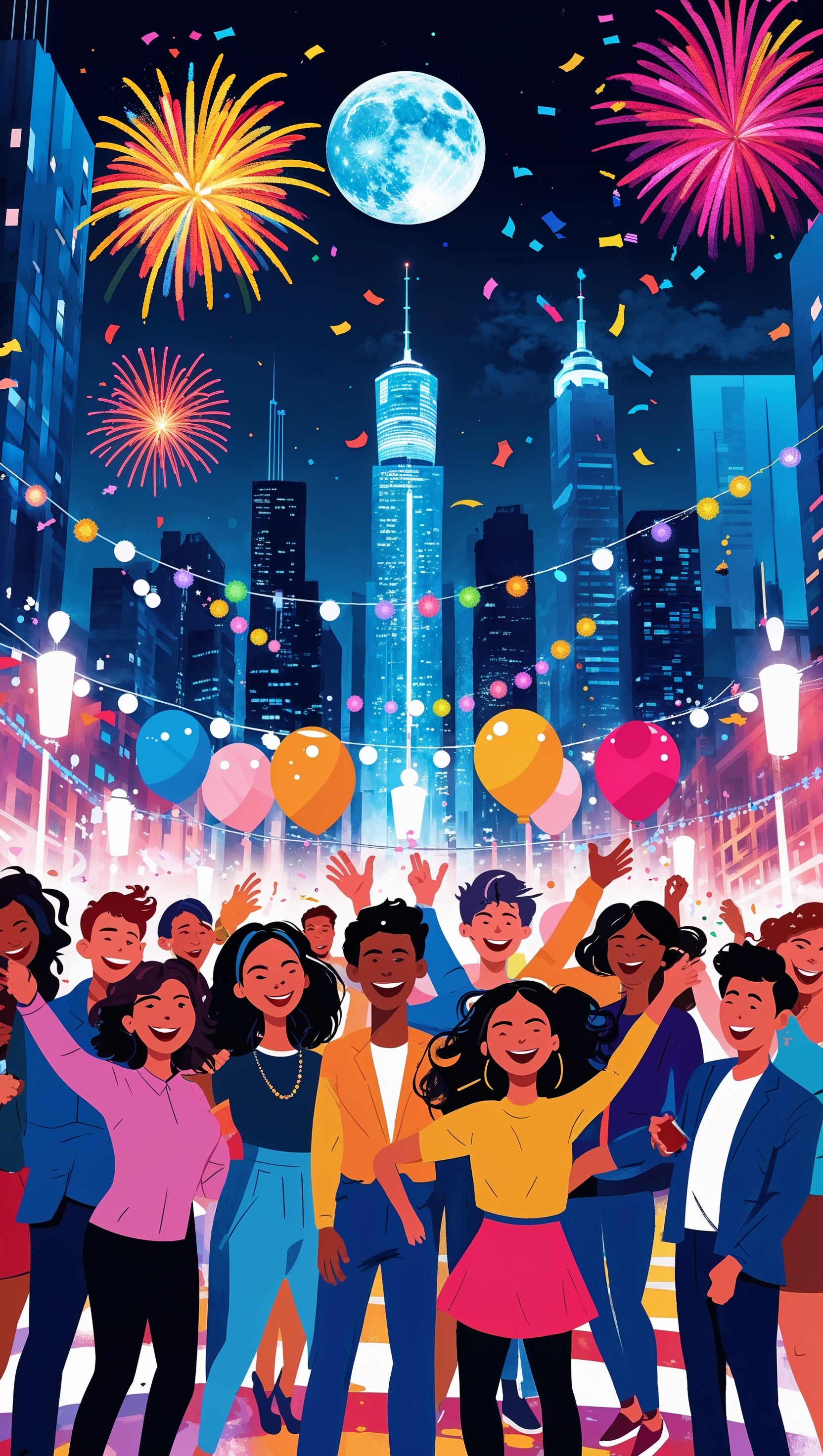 New Year wallpaper featuring a night celebration with happy people for iPhone
