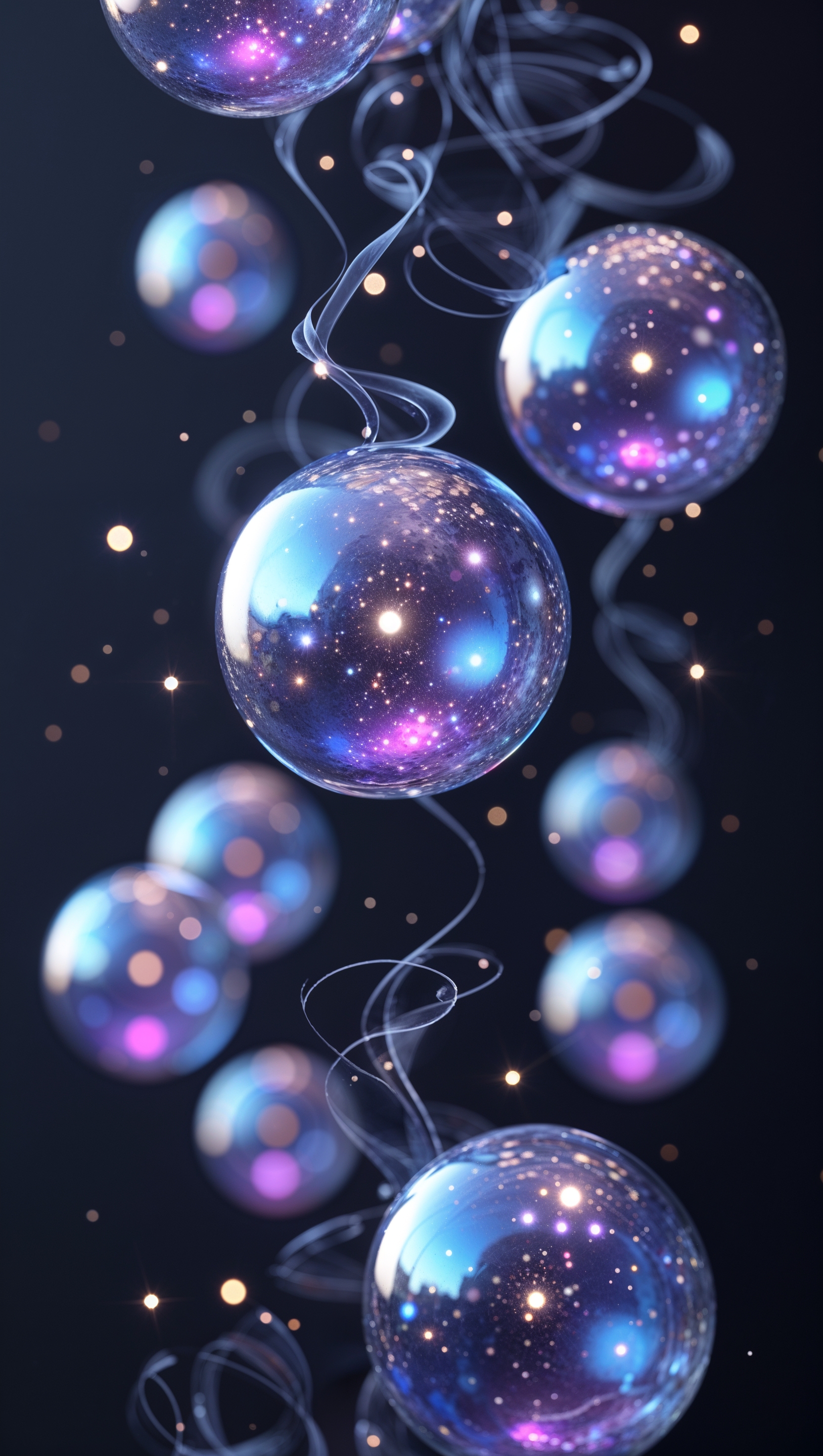 New Year wallpaper with glowing bubbles on black background for iPhone