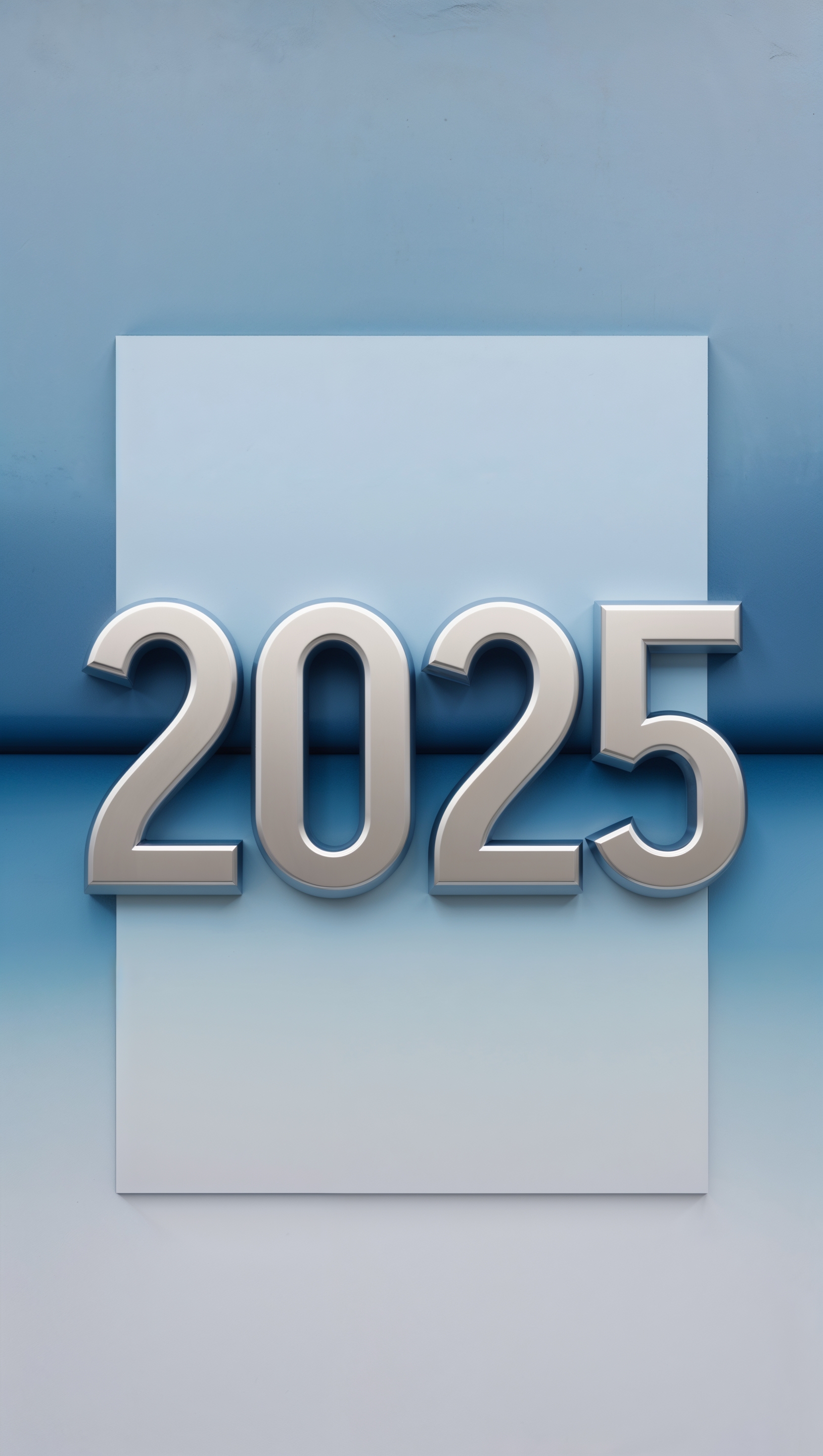 Minimalist New Year wallpaper with "2025" and white and blue colors for iPhone
