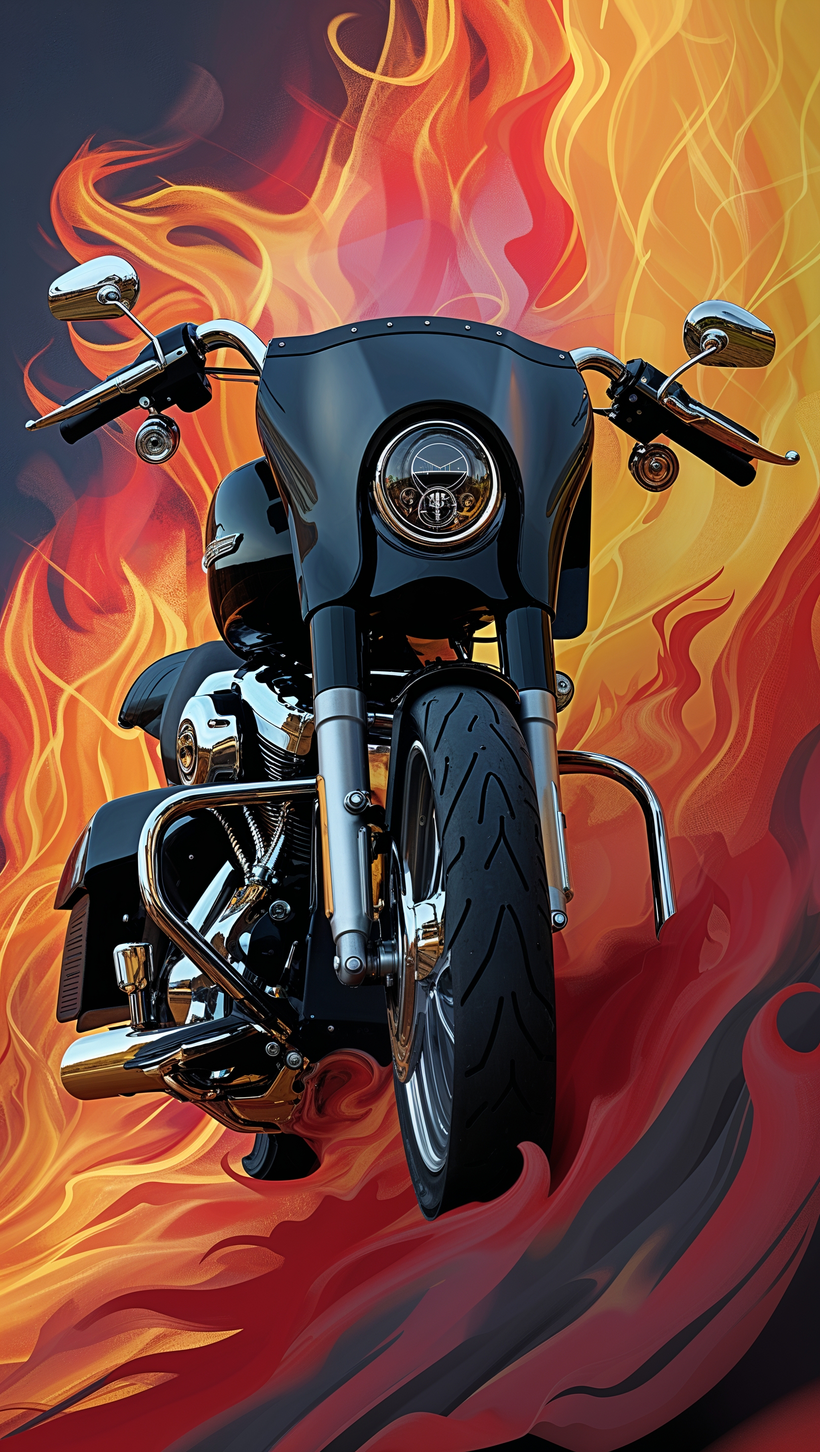 Harley Davidson with flames background