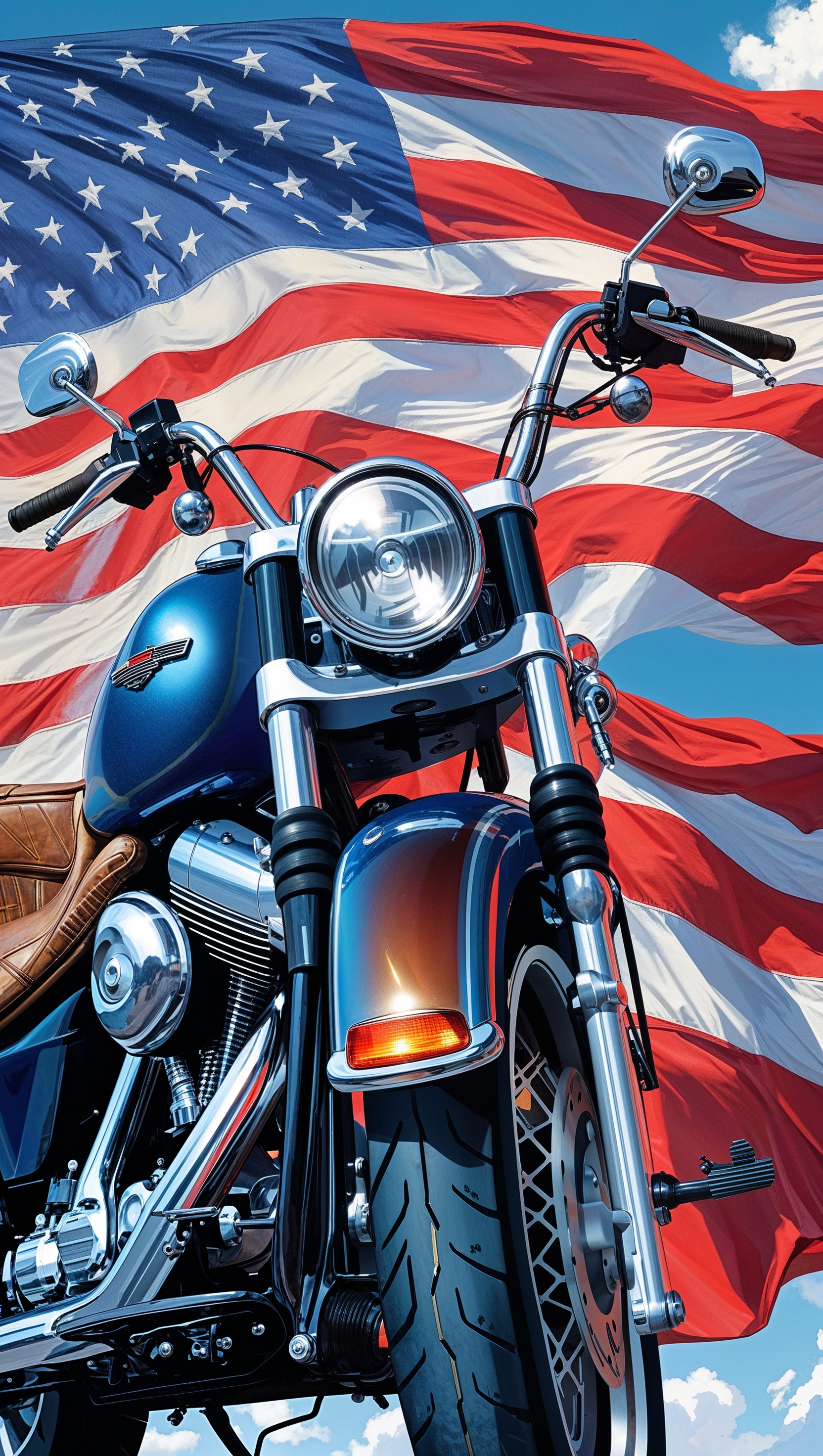 Harley Davidson with American flag background