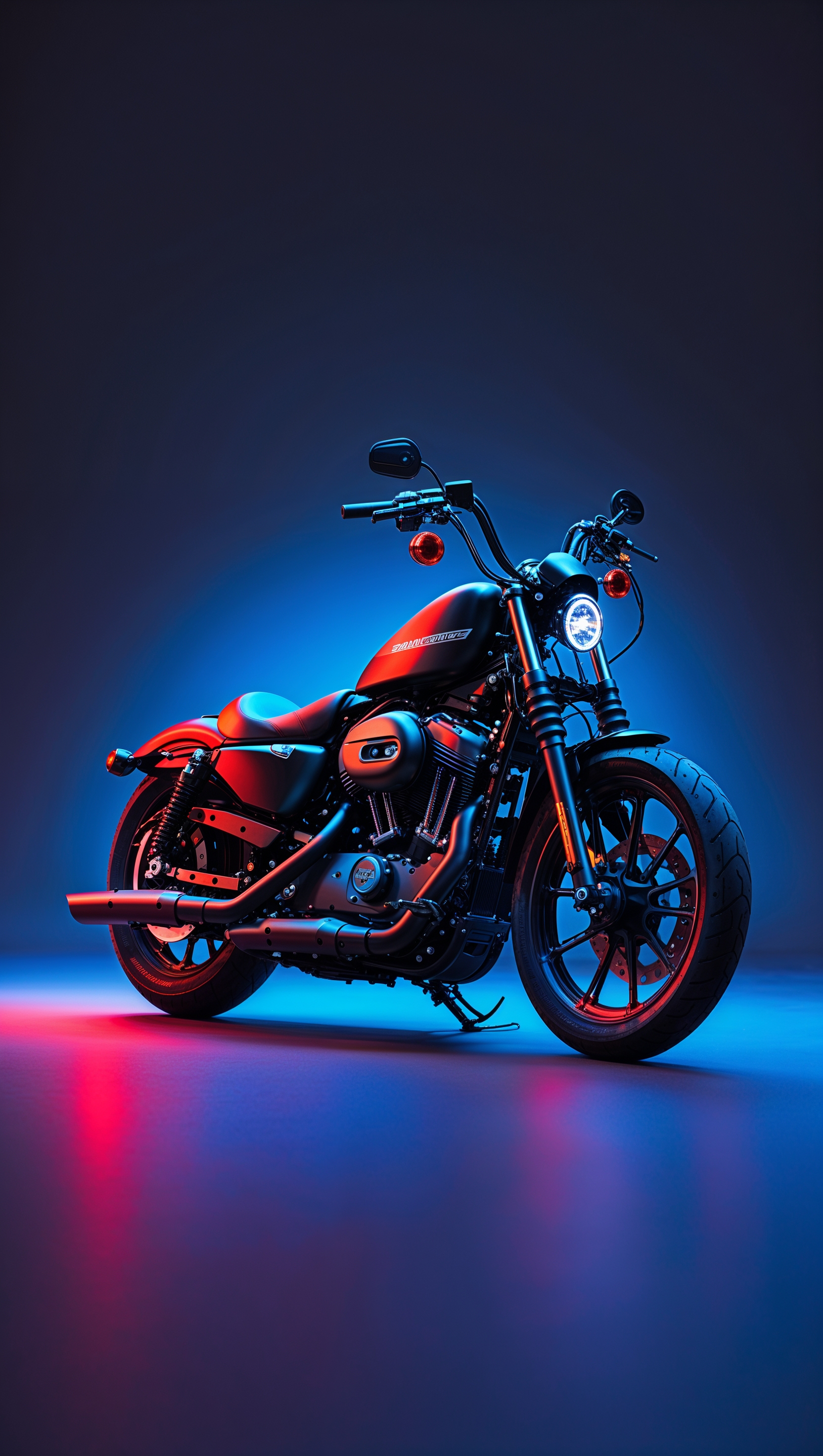 Harley bike with red and blue lighting effects