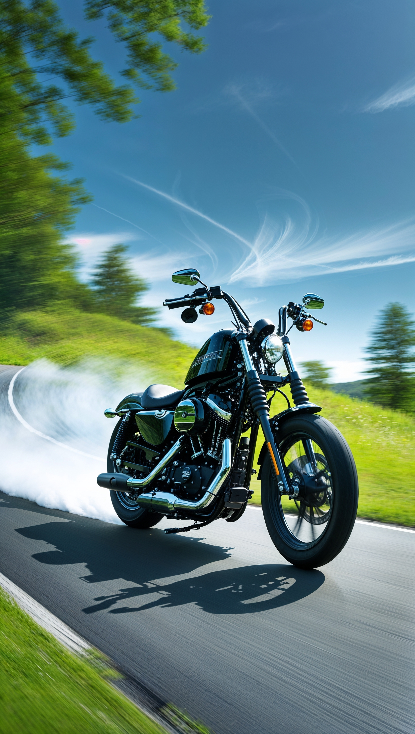 Harley bike in motion with speed effect