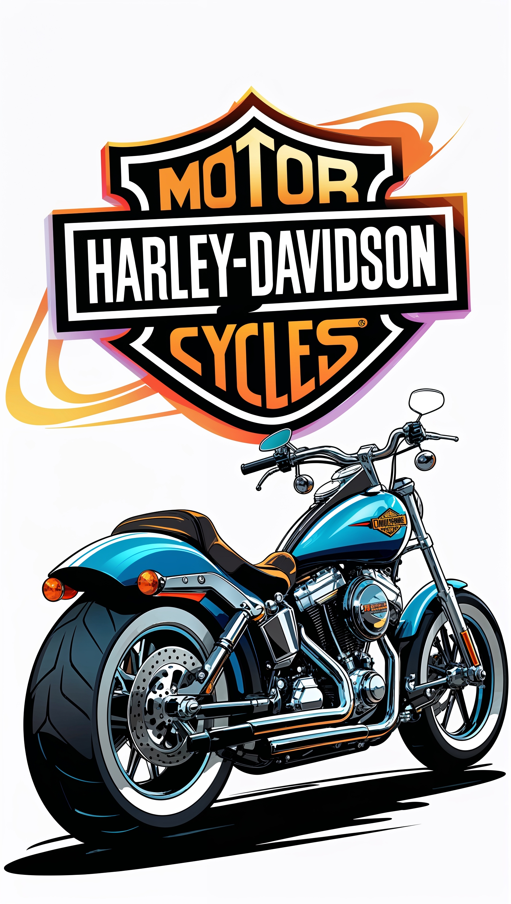 Cartoon-style graphic of Harley Davidson