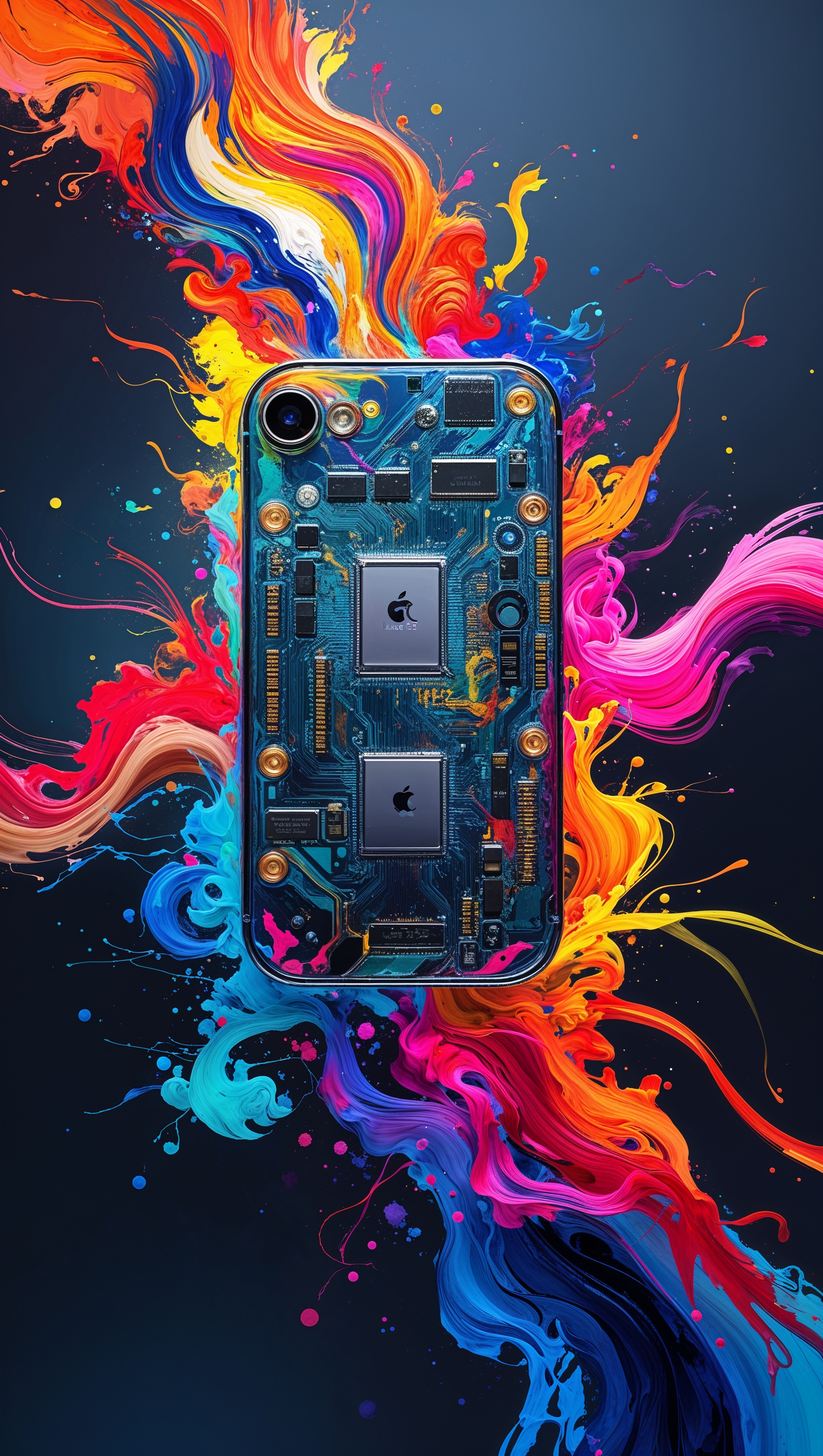 iPhone circuit board in abstract colorful style