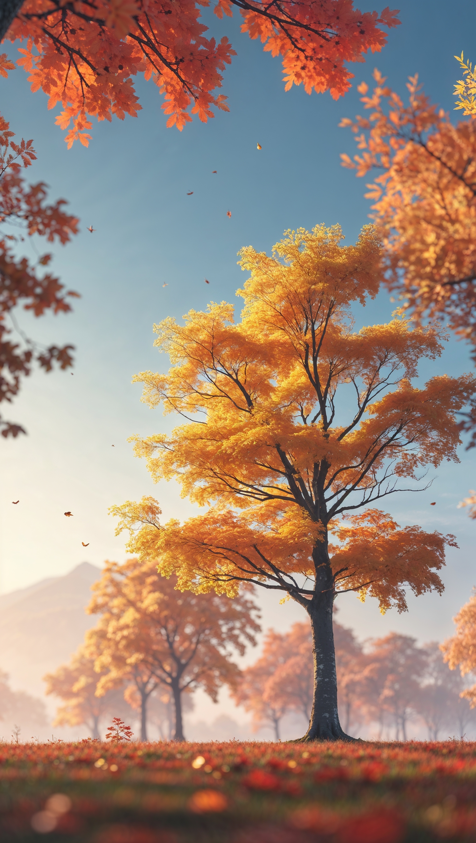 iPhone 11 Pro Max wallpaper showing orange and yellow autumn trees