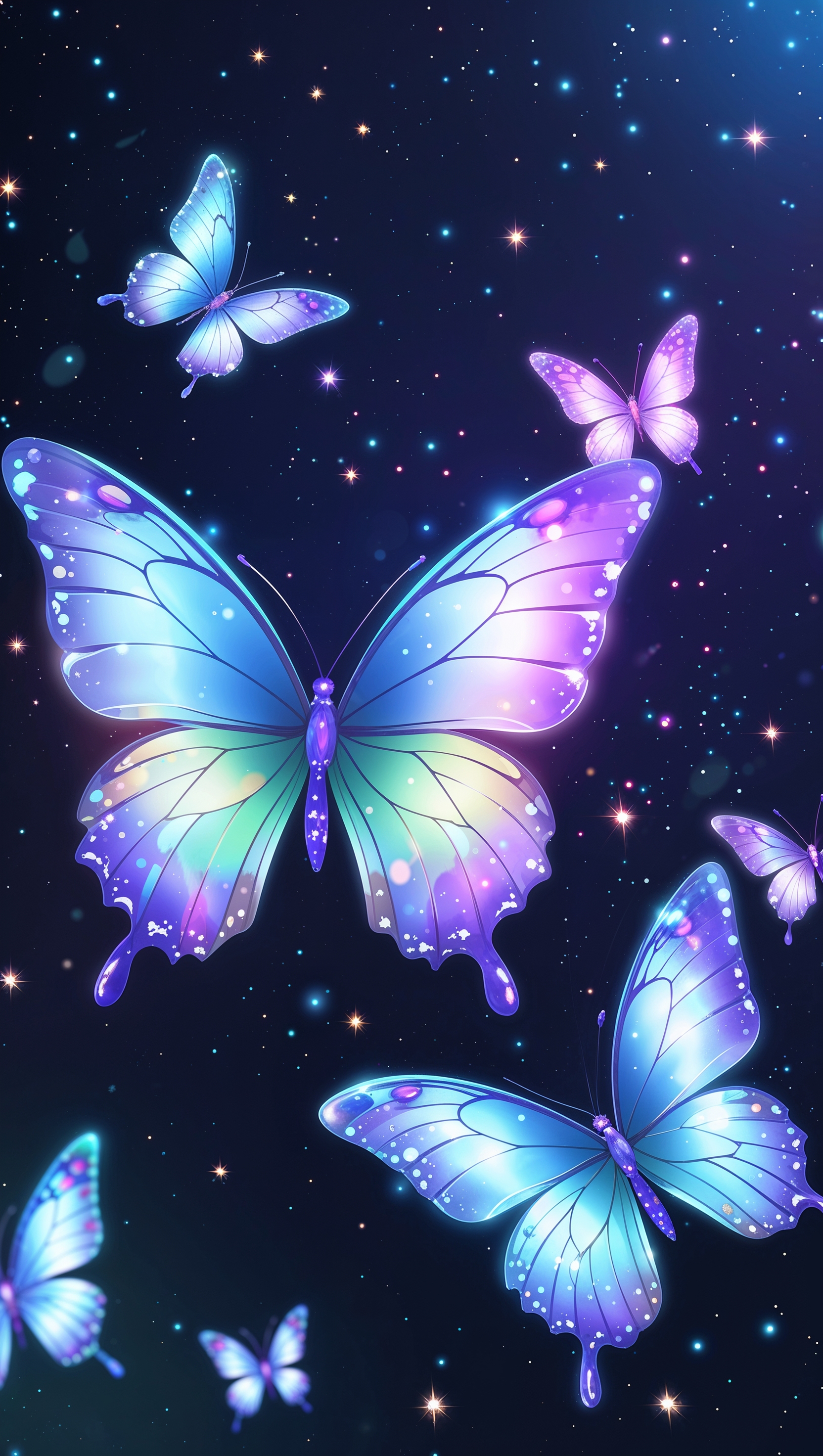 Glowing butterflies at night, relaxing iPhone background, 8K
