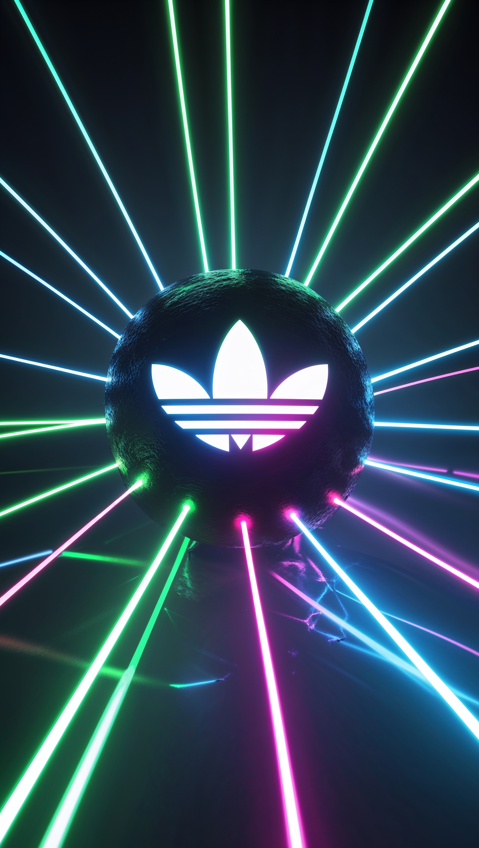 Create an iPhone wallpaper featuring Adidas with neon light beams