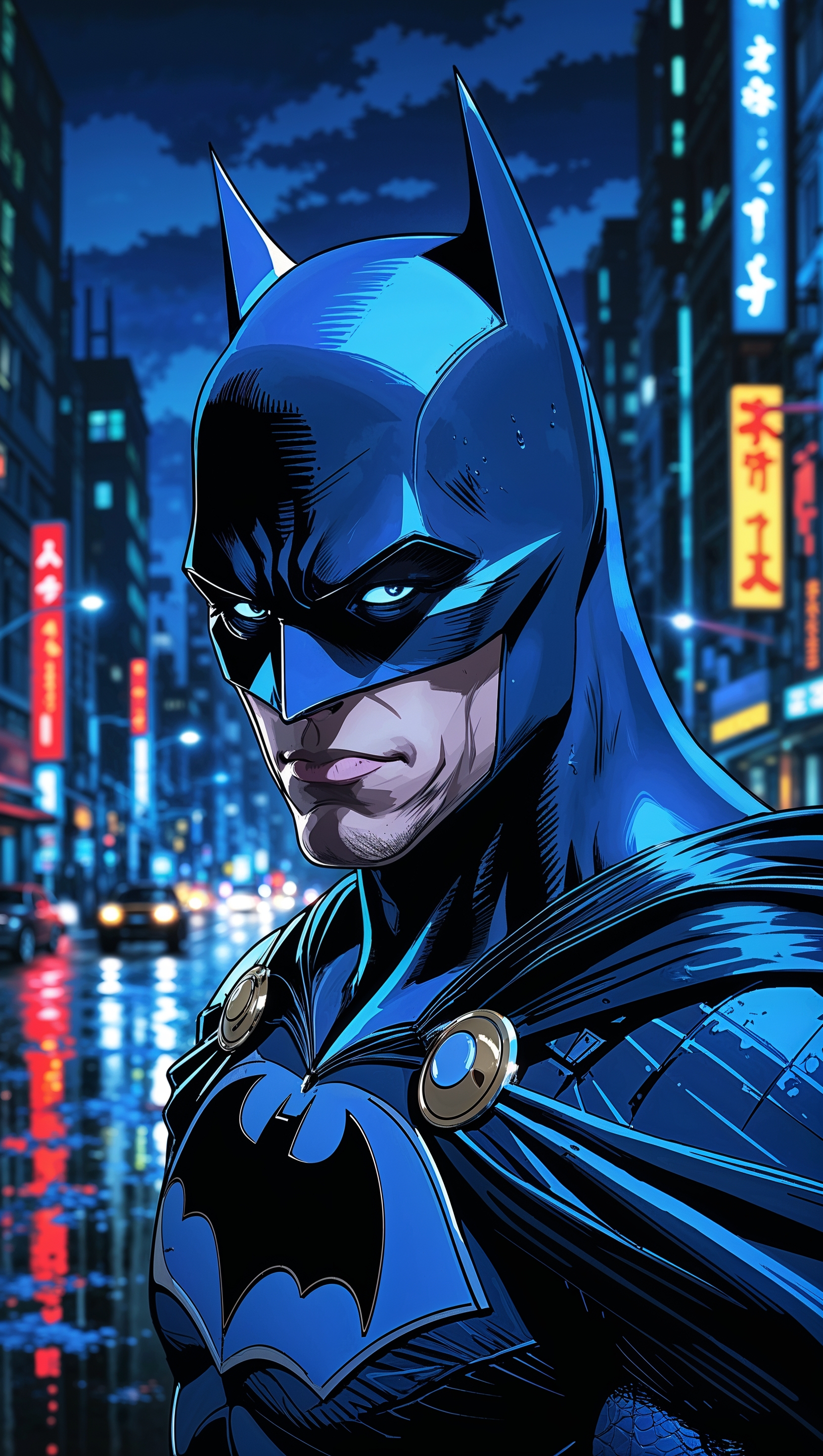 Artistic Batman in Japanese style illustration, 4K iPhone wallpaper