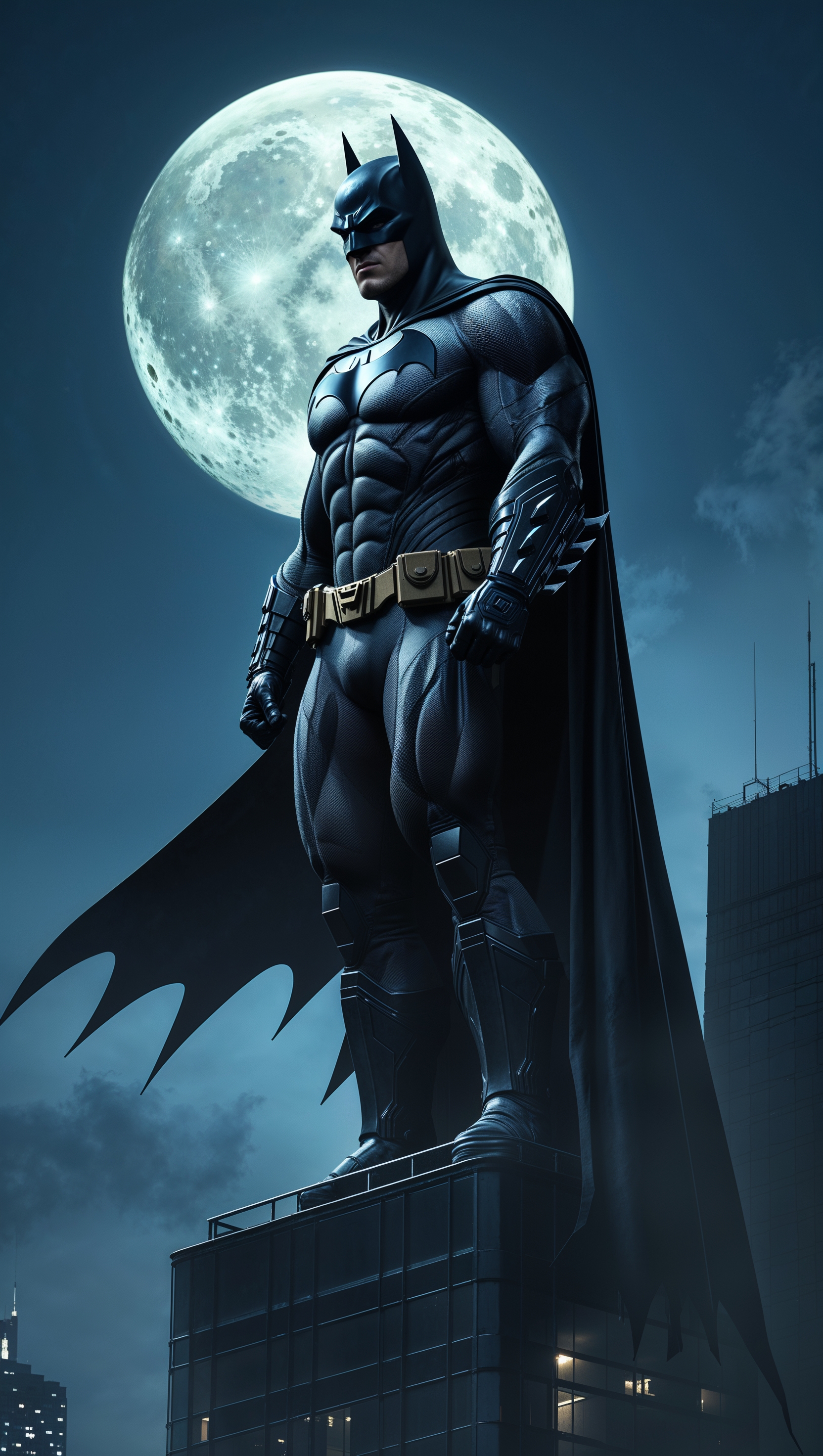 Batman under moonlight on a tall building, 4K iPhone wallpaper