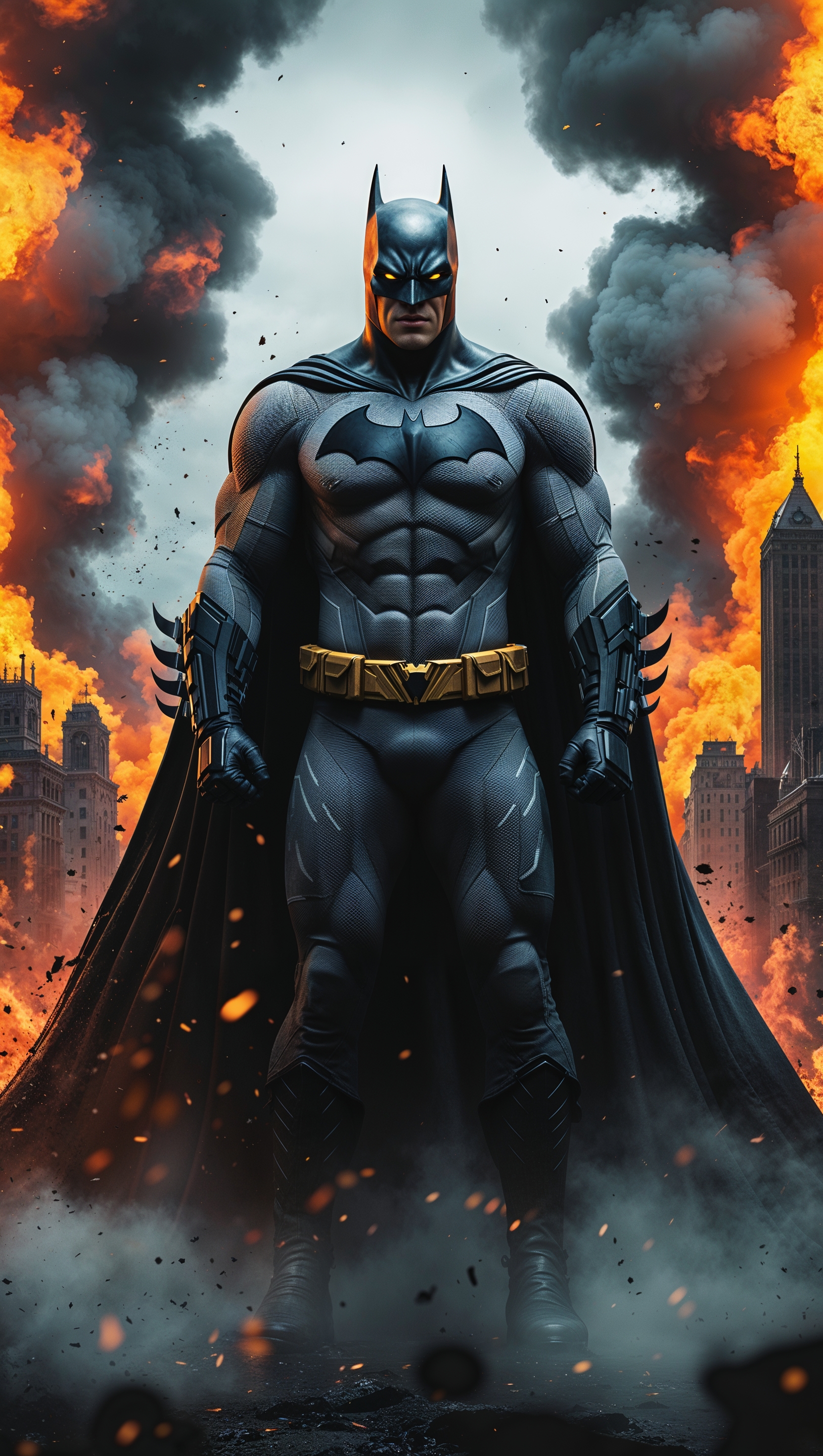 Batman with fire and smoke background, 4K iPhone wallpaper